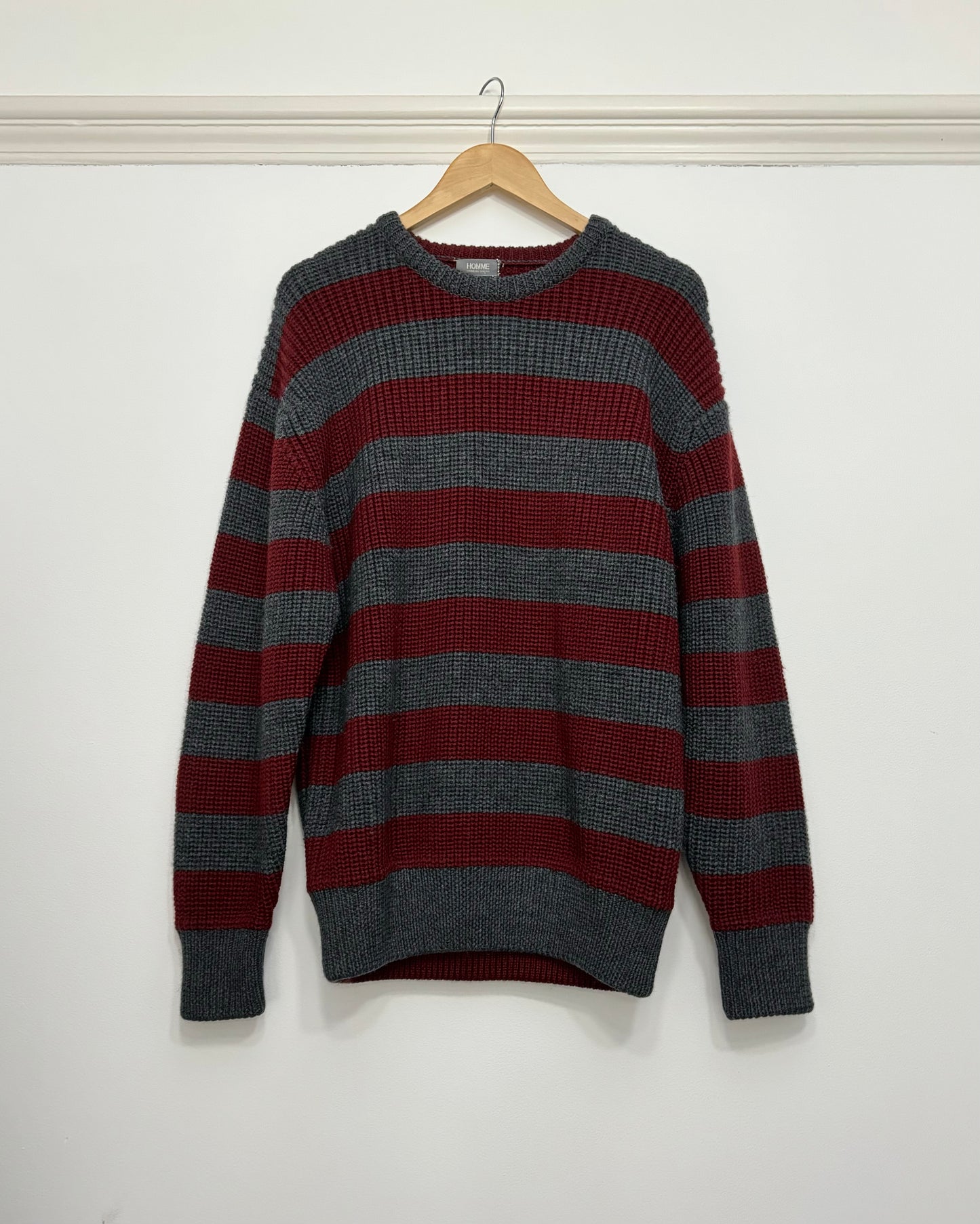 80s Red / Grey Chunky Heavyweight Knit Jumper (~L~)