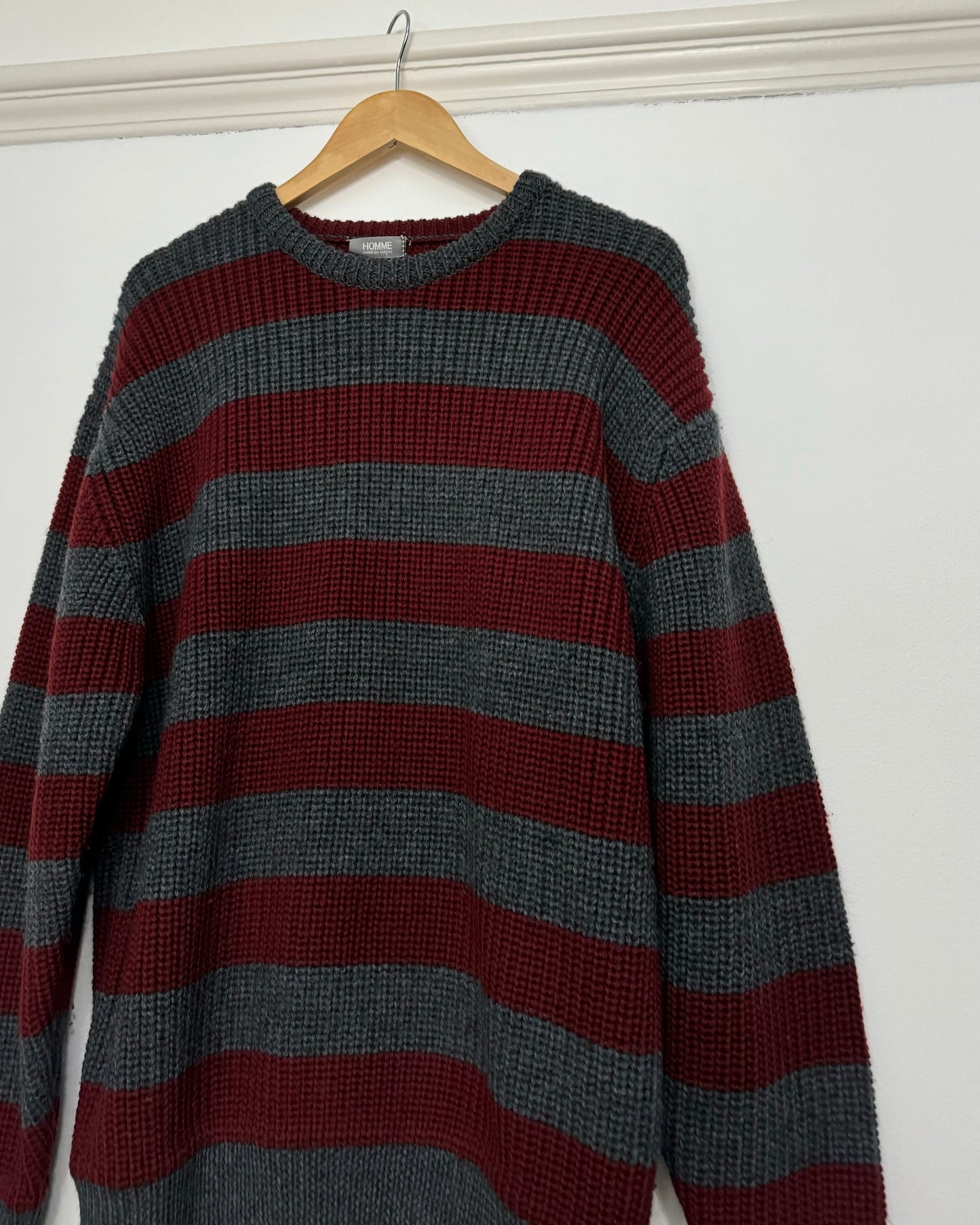 80s Red / Grey Chunky Heavyweight Knit Jumper (~L~)