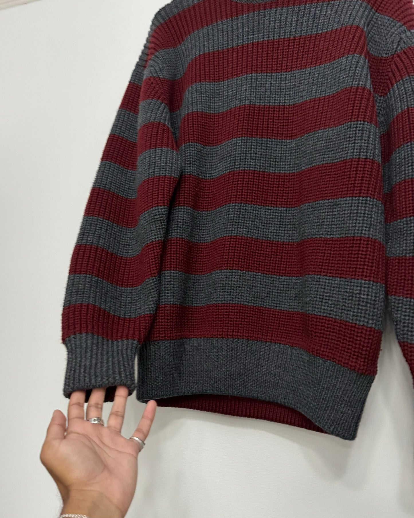 80s Red / Grey Chunky Heavyweight Knit Jumper (~L~)