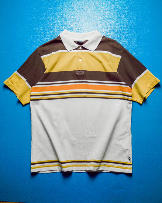 2002 Orange Brown White Striped Polo (M)