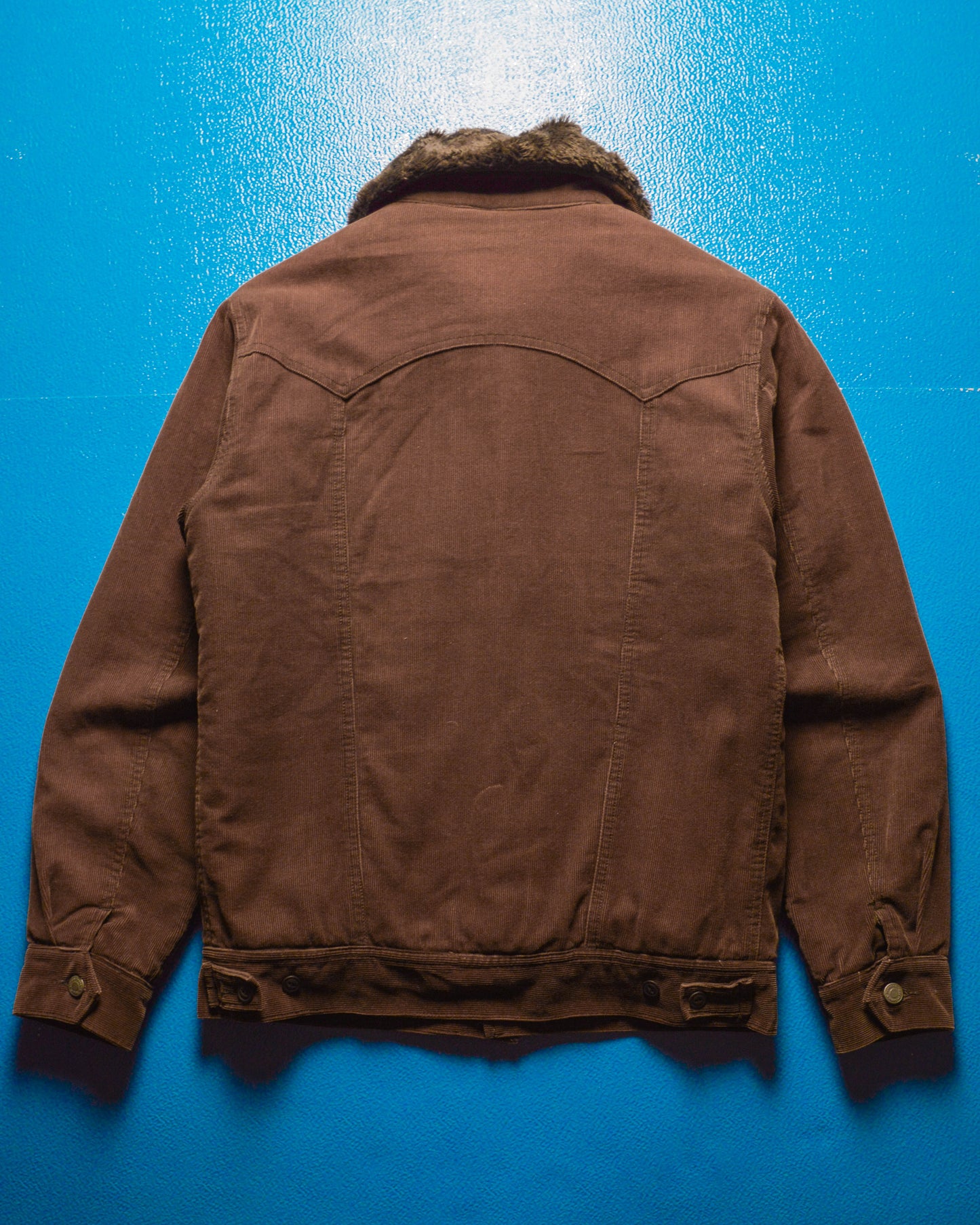 2003 Fine Cord "Storm Rider" Arabic Patch Brown Fleece Lined Trucker Jacket (~M~)