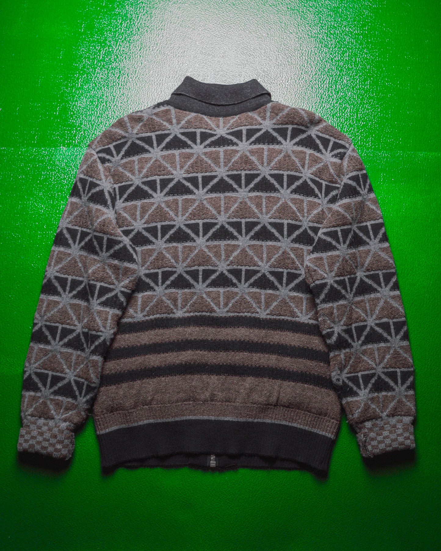 AW 1997 Geometric Pattern Zip Up Cardigan Sweater (M)