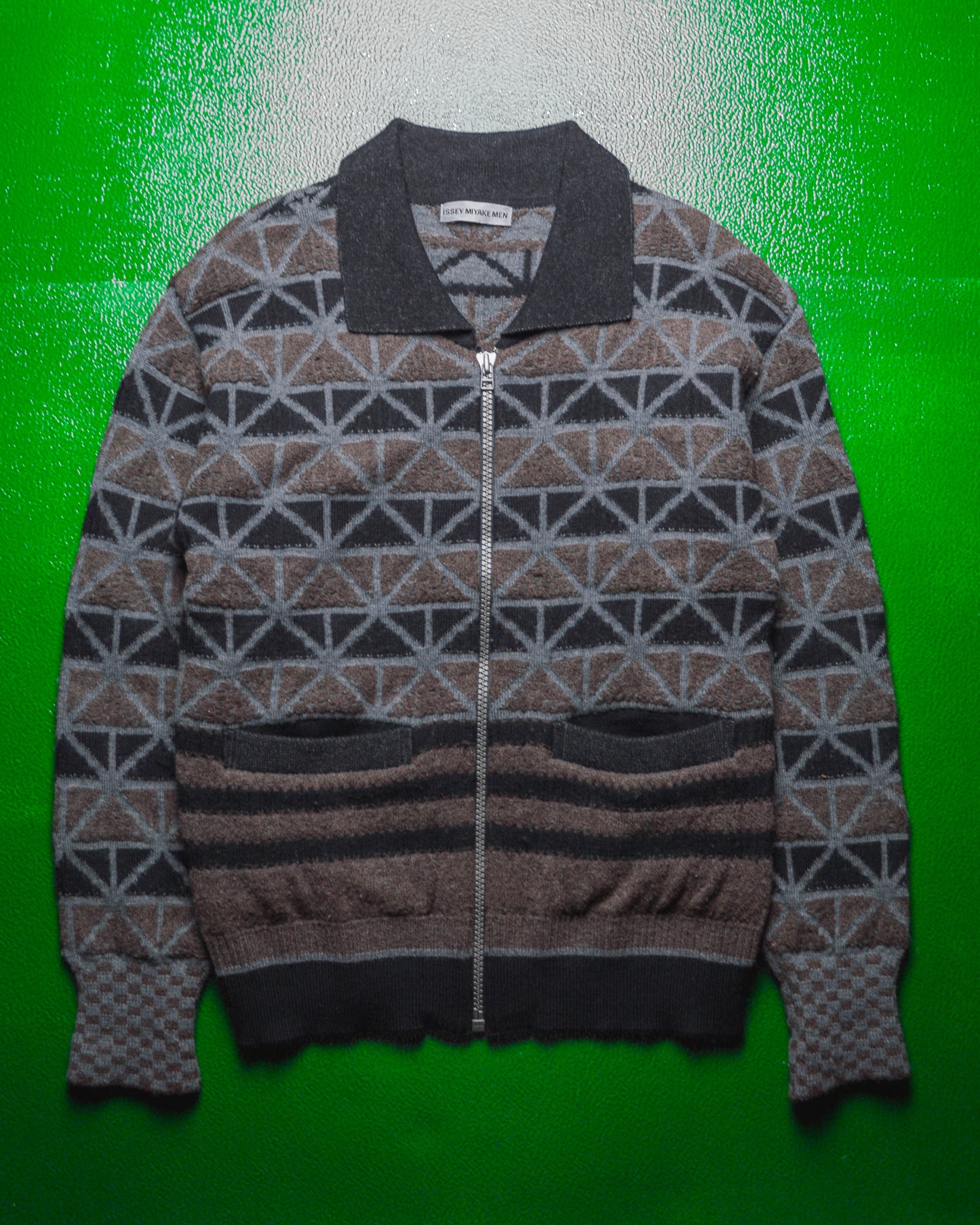 AW 1997 Geometric Pattern Zip Up Cardigan Sweater (M)