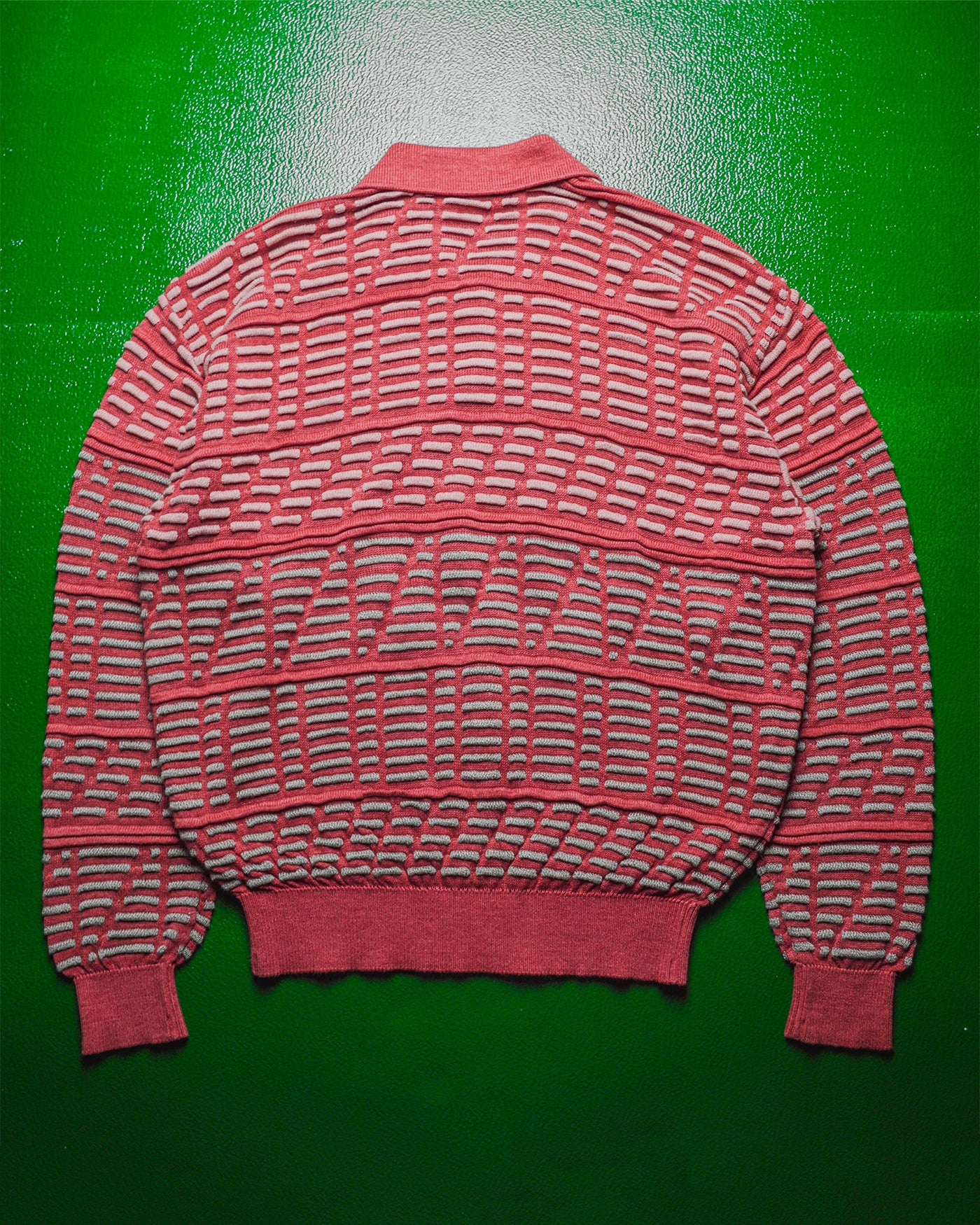 Issey Miyake Vintage SS 1989 Red Peach 3D Striped Pattern Knit LS