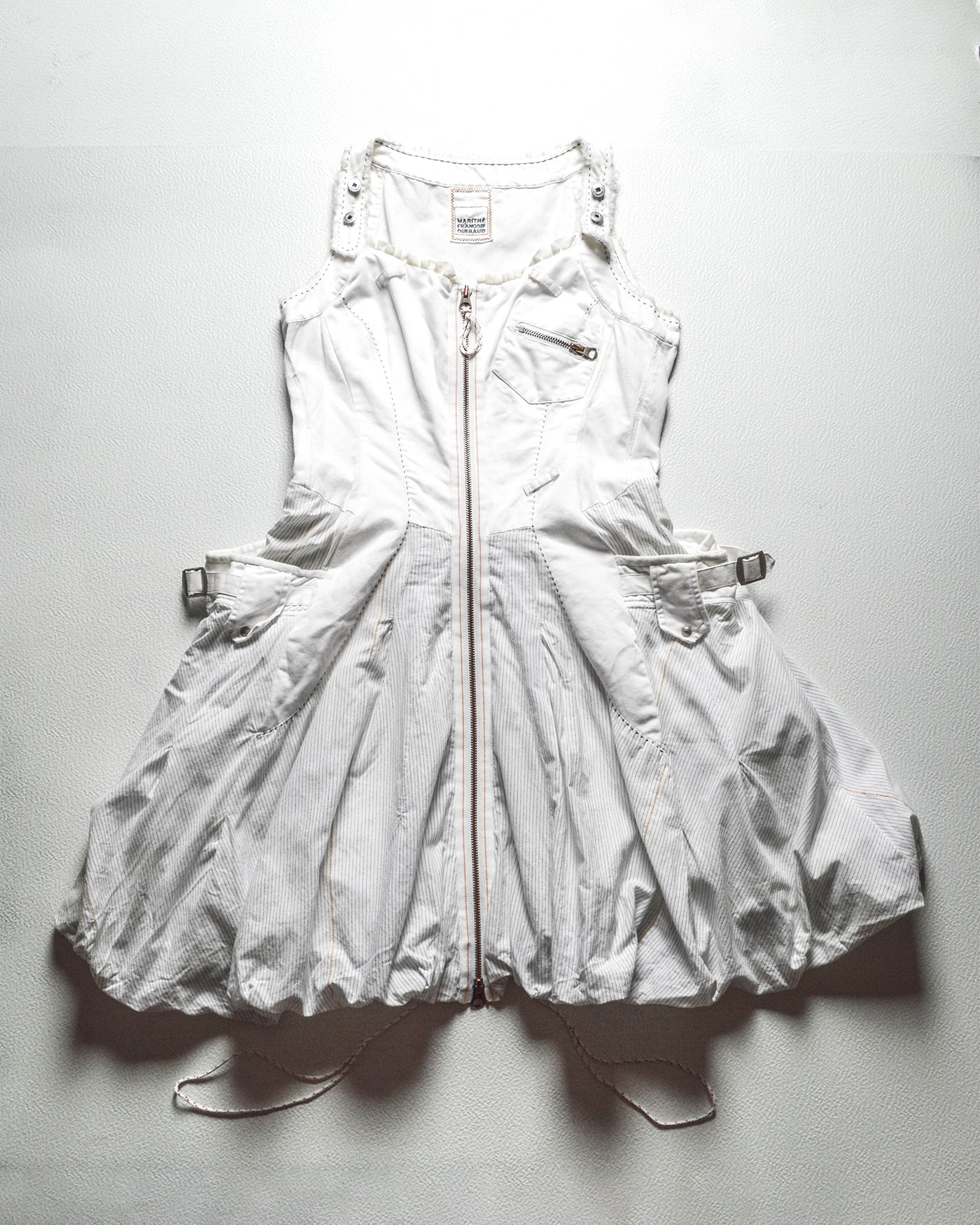 Early 2000s Pinstriped Balloon Style Cargo Pocket Zip Dress (42)