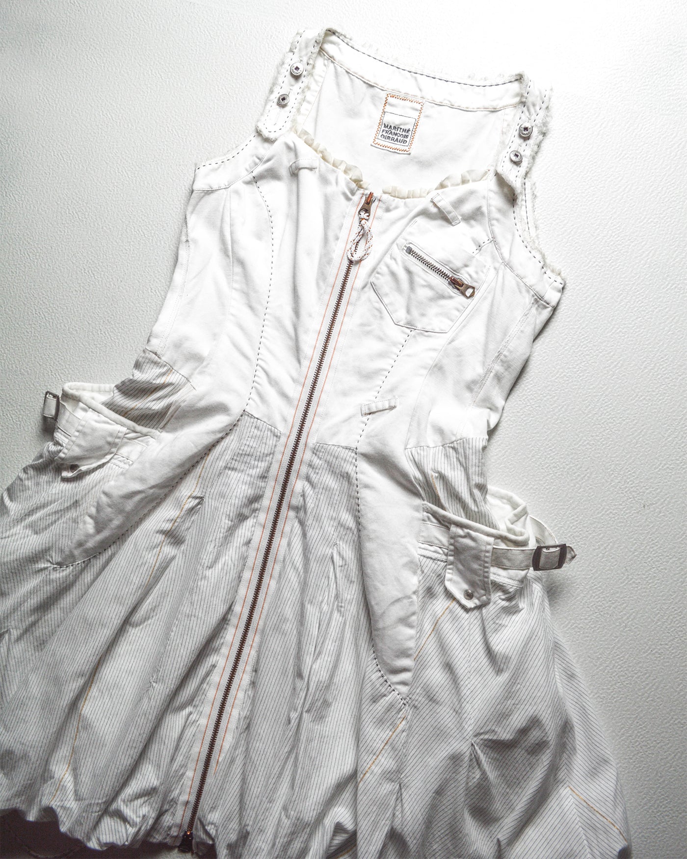 Early 2000s Pinstriped Balloon Style Cargo Pocket Zip Dress (42)