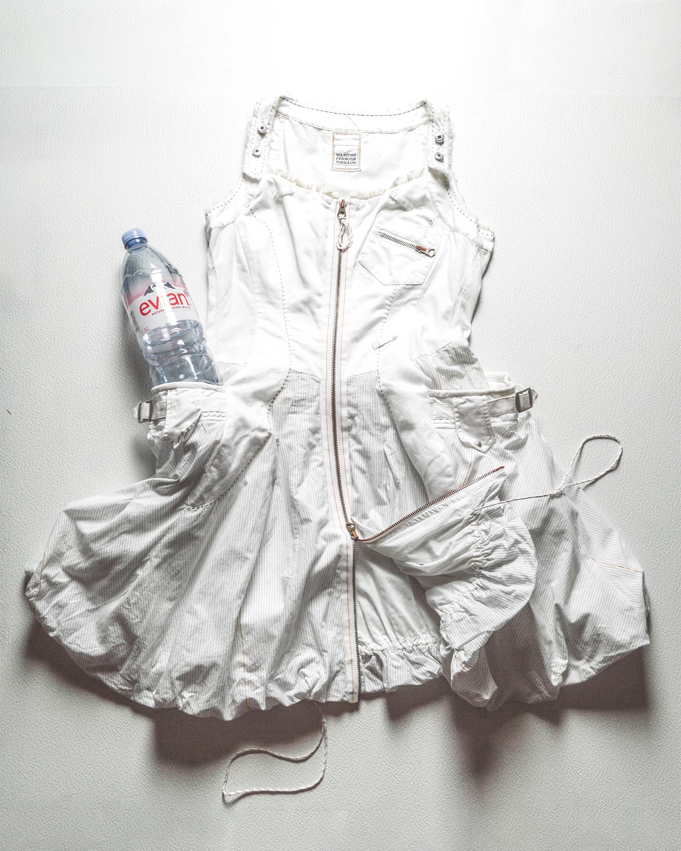 Early 2000s Pinstriped Balloon Style Cargo Pocket Zip Dress (42)