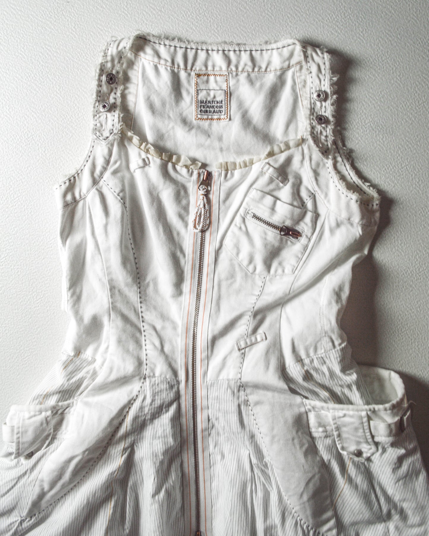 Early 2000s Pinstriped Balloon Style Cargo Pocket Zip Dress (42)