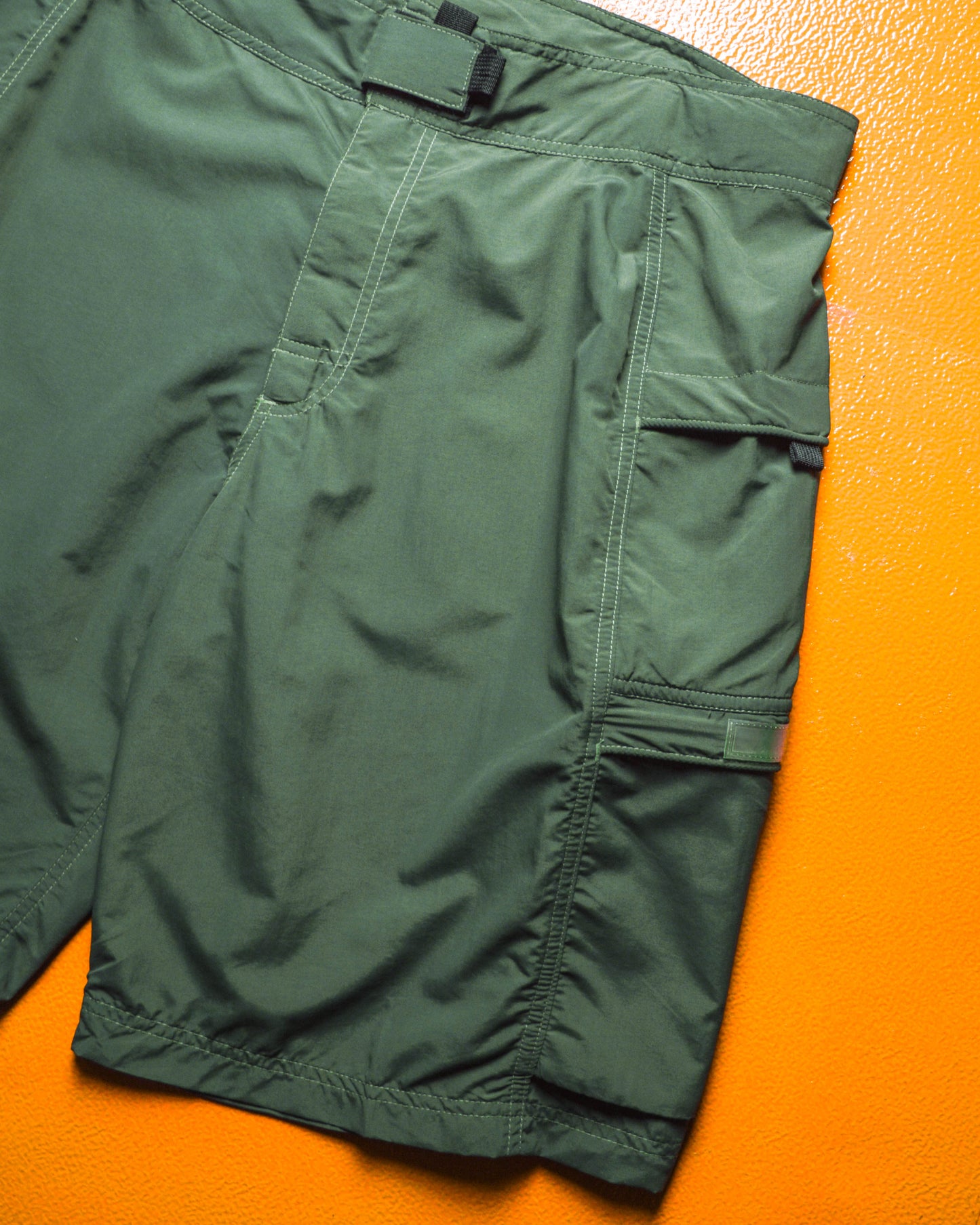 Spring 2001 Green Nylon 4 Pocket Cargo  Shorts (38)
