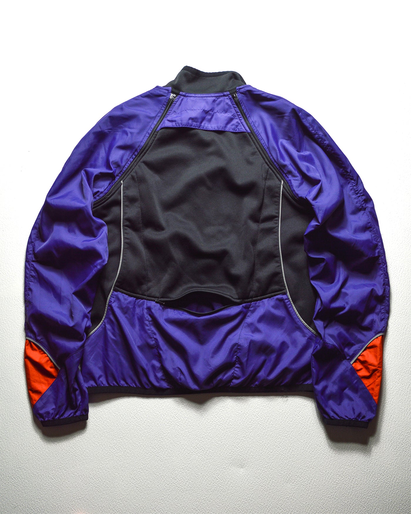 Fall 2001 Detachable Sleeve Black / Purple / Orange Asymmetrical Curved Zip Track Jacket (M)