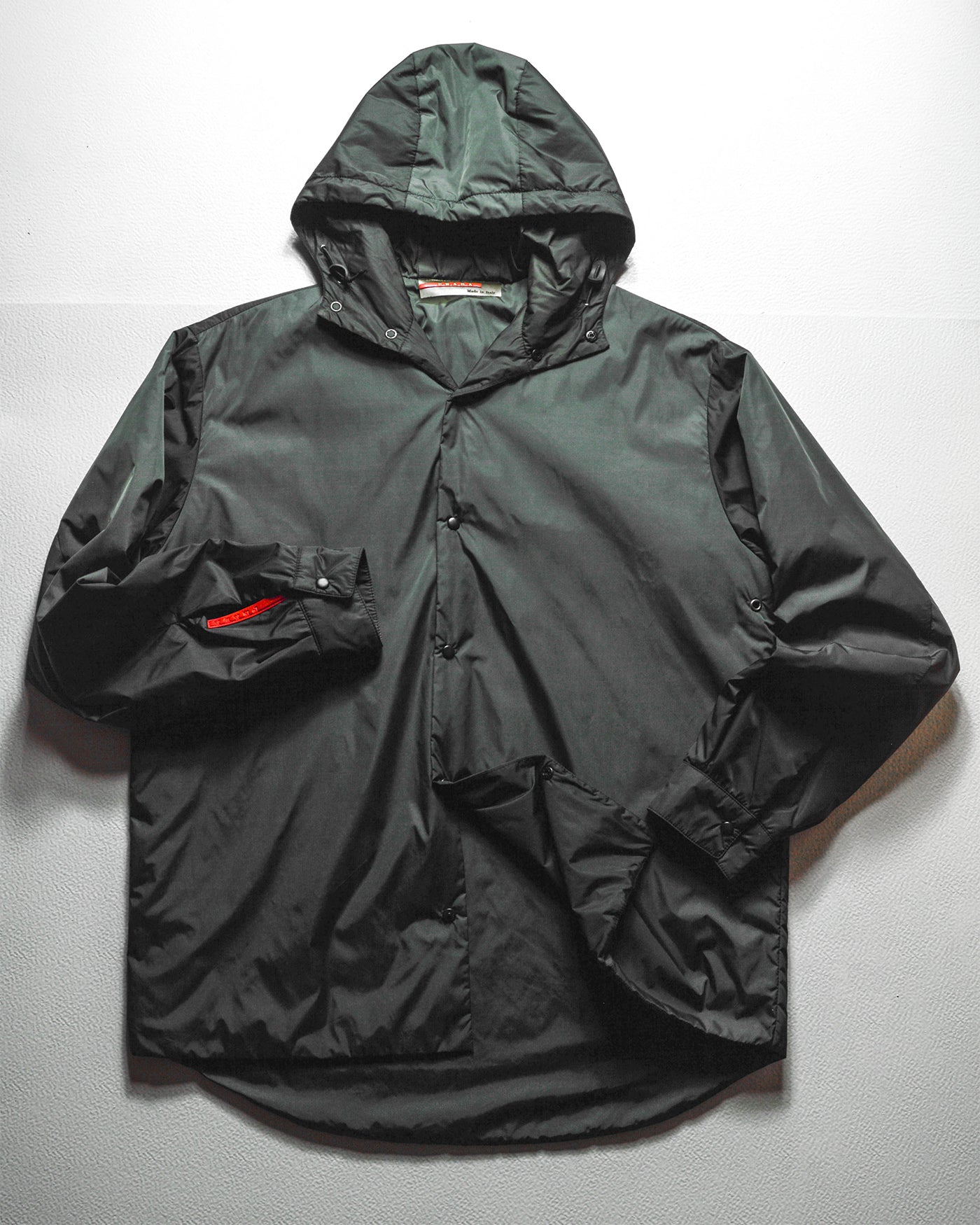 FW1999 Grey/ Green Hooded Snap Down Lightly Padded Minimal Jacket (~M~)