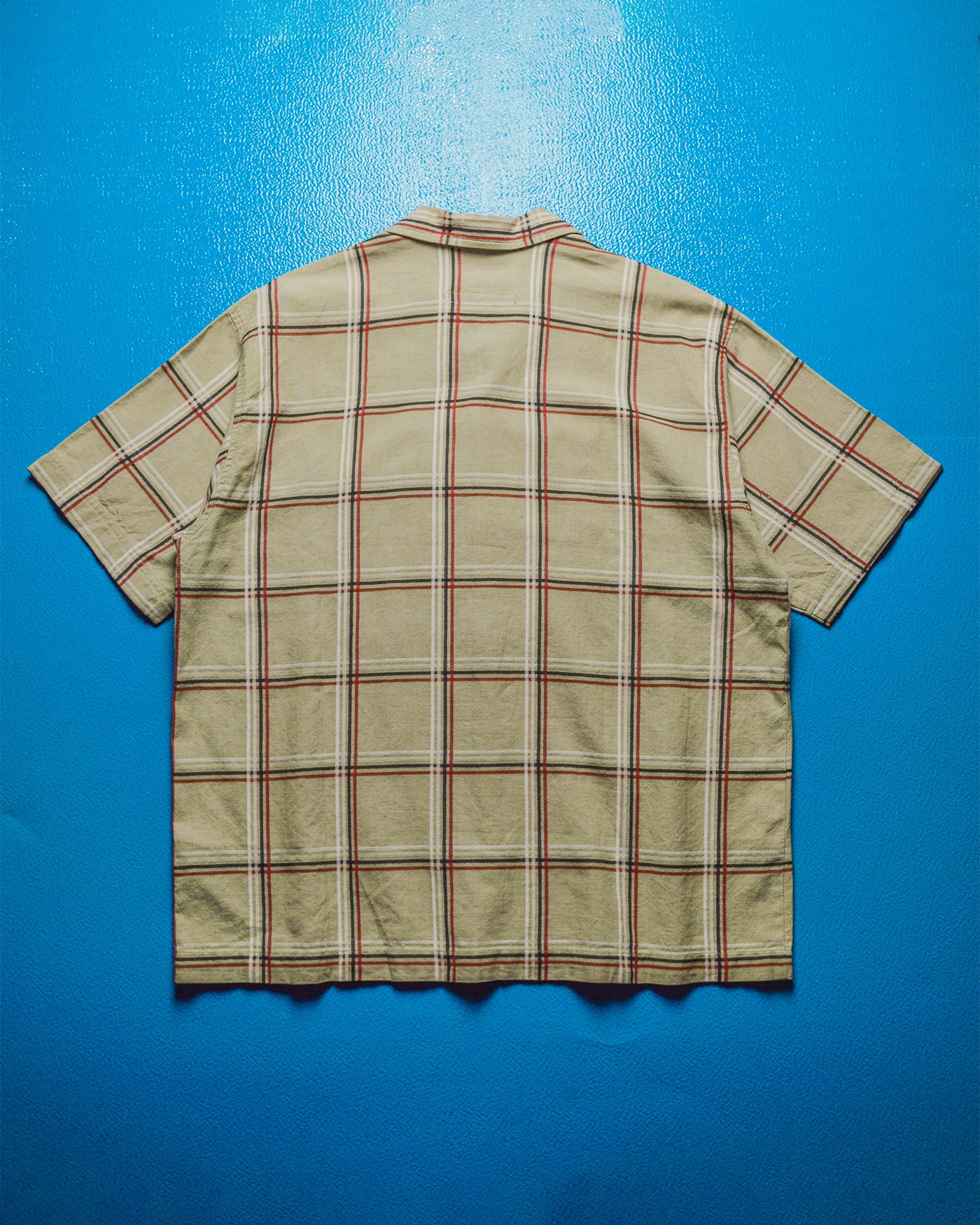 Textured Cotton Beige Red Plaid Shirt  (~L~)