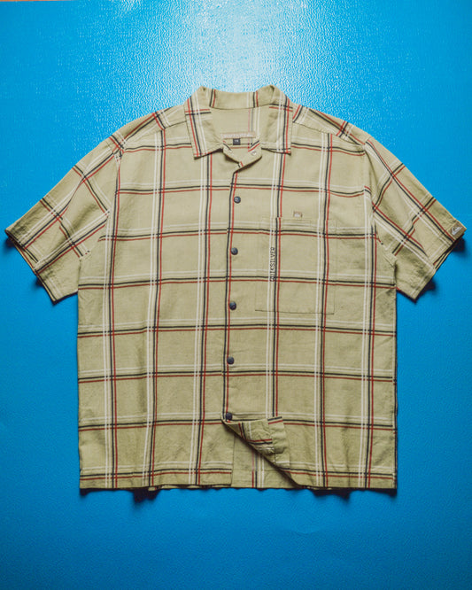 Textured Cotton Beige Red Plaid Shirt  (~L~)