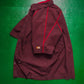 Panelled Contrast Overlocked Stitch Accent Burgundy Snap Button Shirt (L)