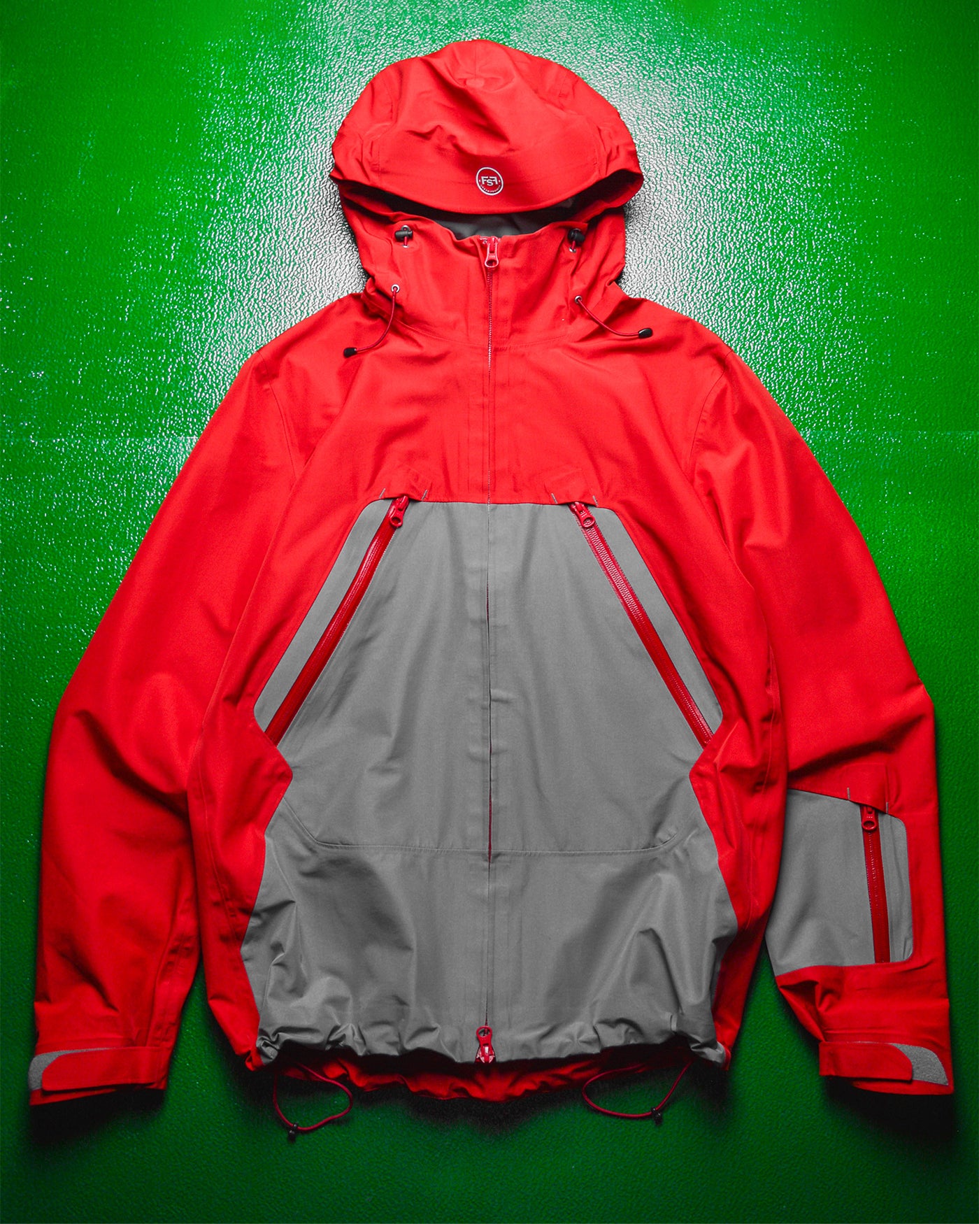 2009 Fragment Design X FYI Design Red Grey Panelled Taped Seam Technical Shell Jacket (S~M)