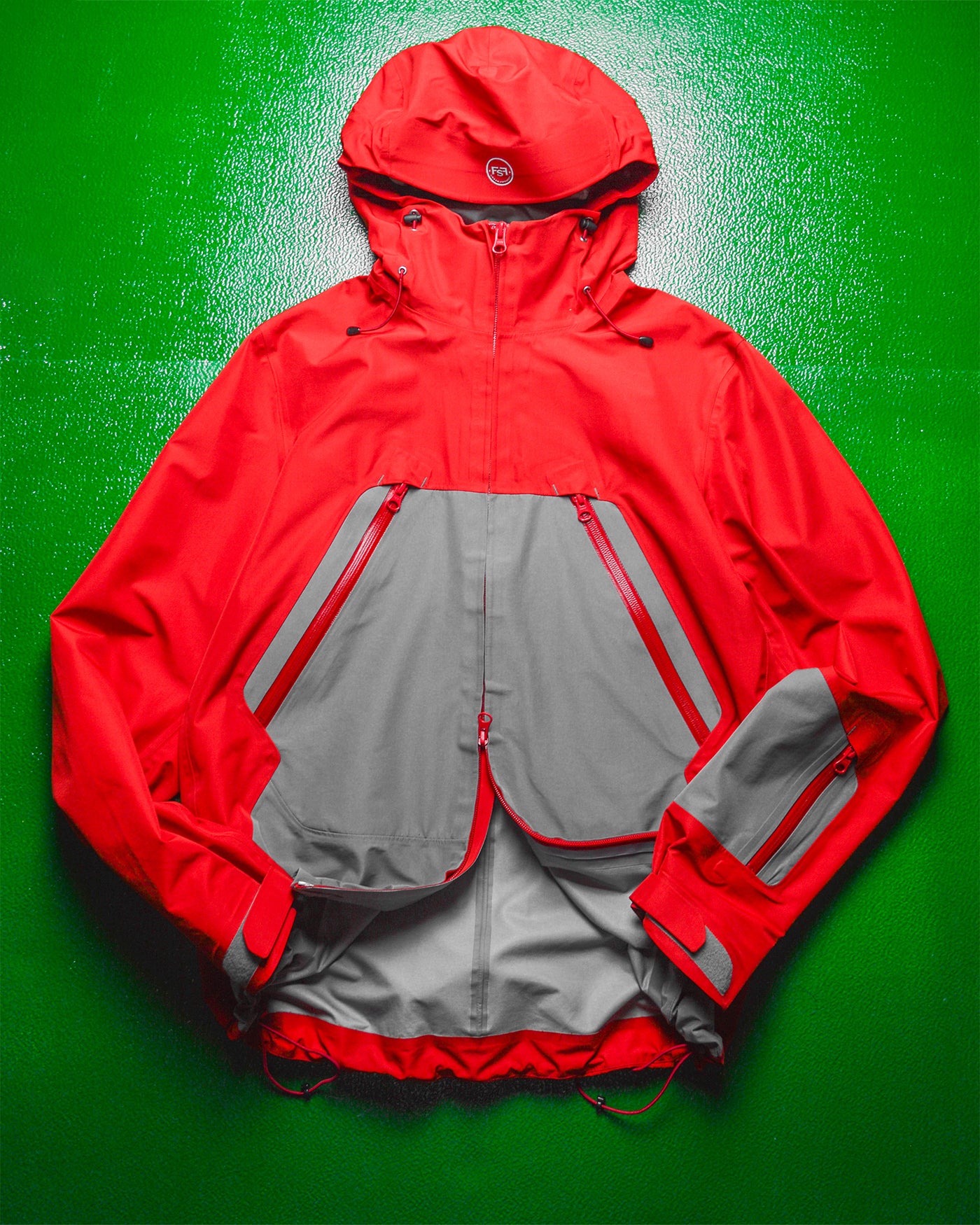 2009 Fragment Design X FYI Design Red Grey Panelled Taped Seam Technical Shell Jacket (S~M)