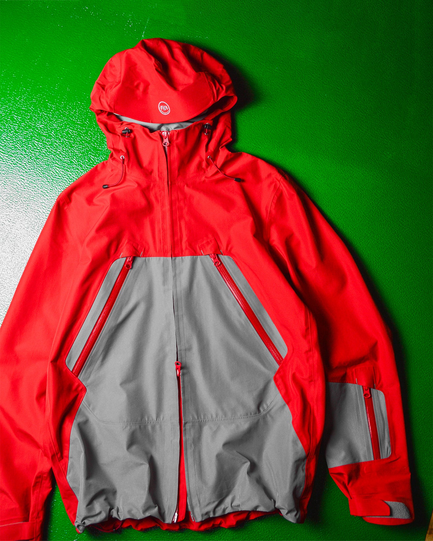 2009 Fragment Design X FYI Design Red Grey Panelled Taped Seam Technical Shell Jacket (S~M)