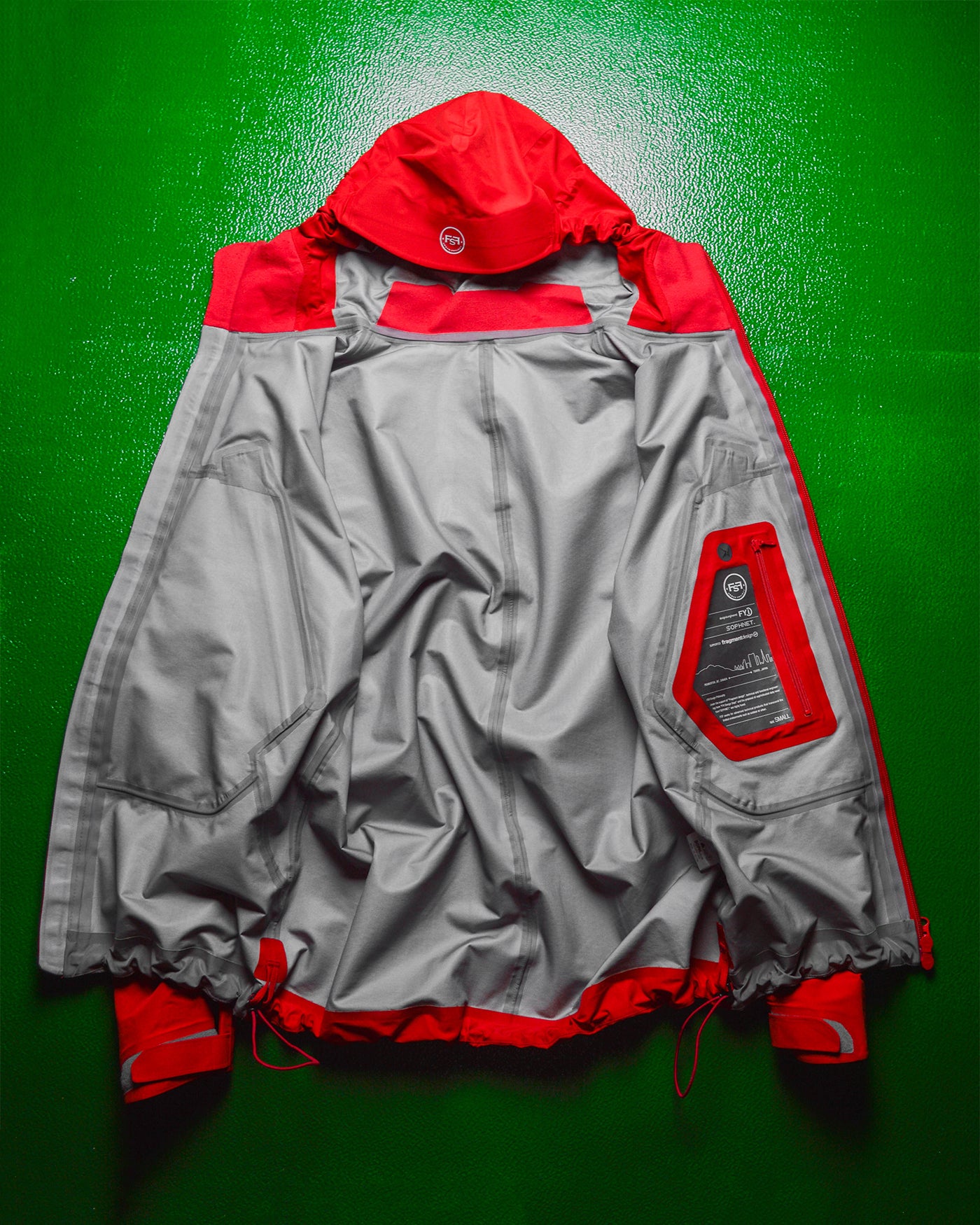 2009 Fragment Design X FYI Design Red Grey Panelled Taped Seam Technical Shell Jacket (S~M)