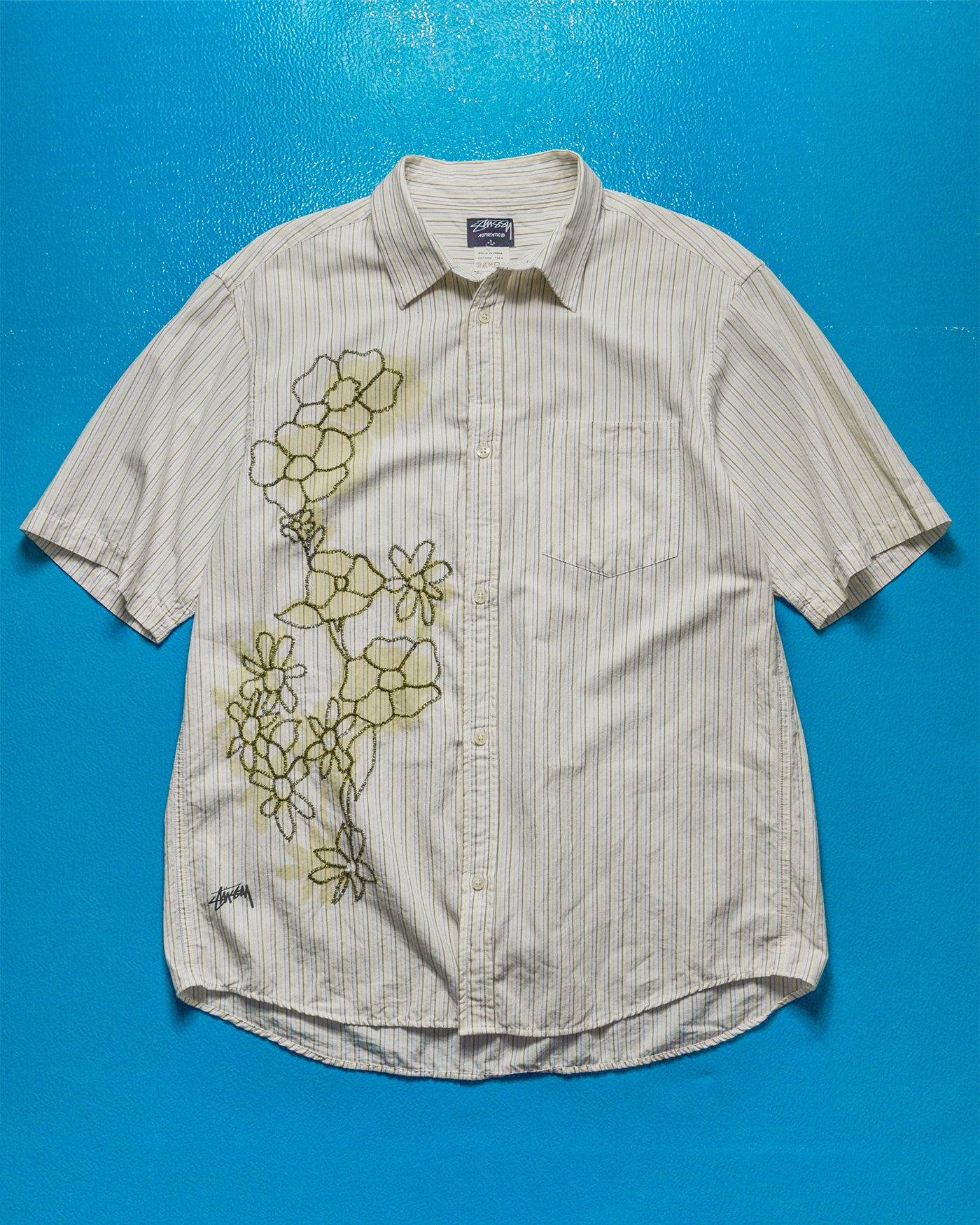 Striped Flowers White / Baby Yellow Shirt (L)