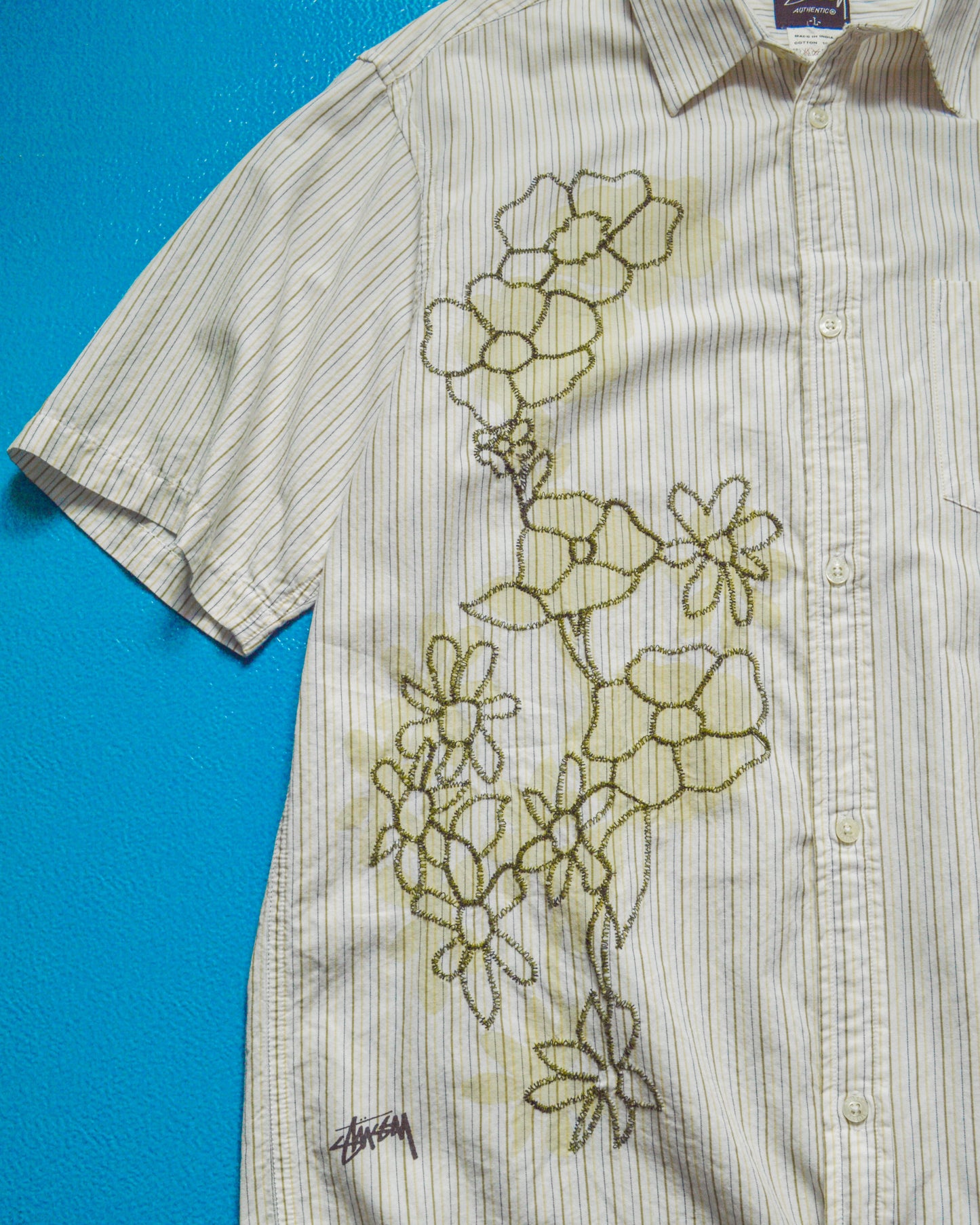 Striped Flowers White / Baby Yellow Shirt (L)