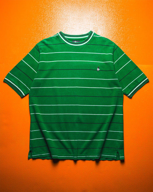 Early 2000s Pique Cotton Ribbed Striped Scooter / Moped Symbol Green T-shirt (~M~)