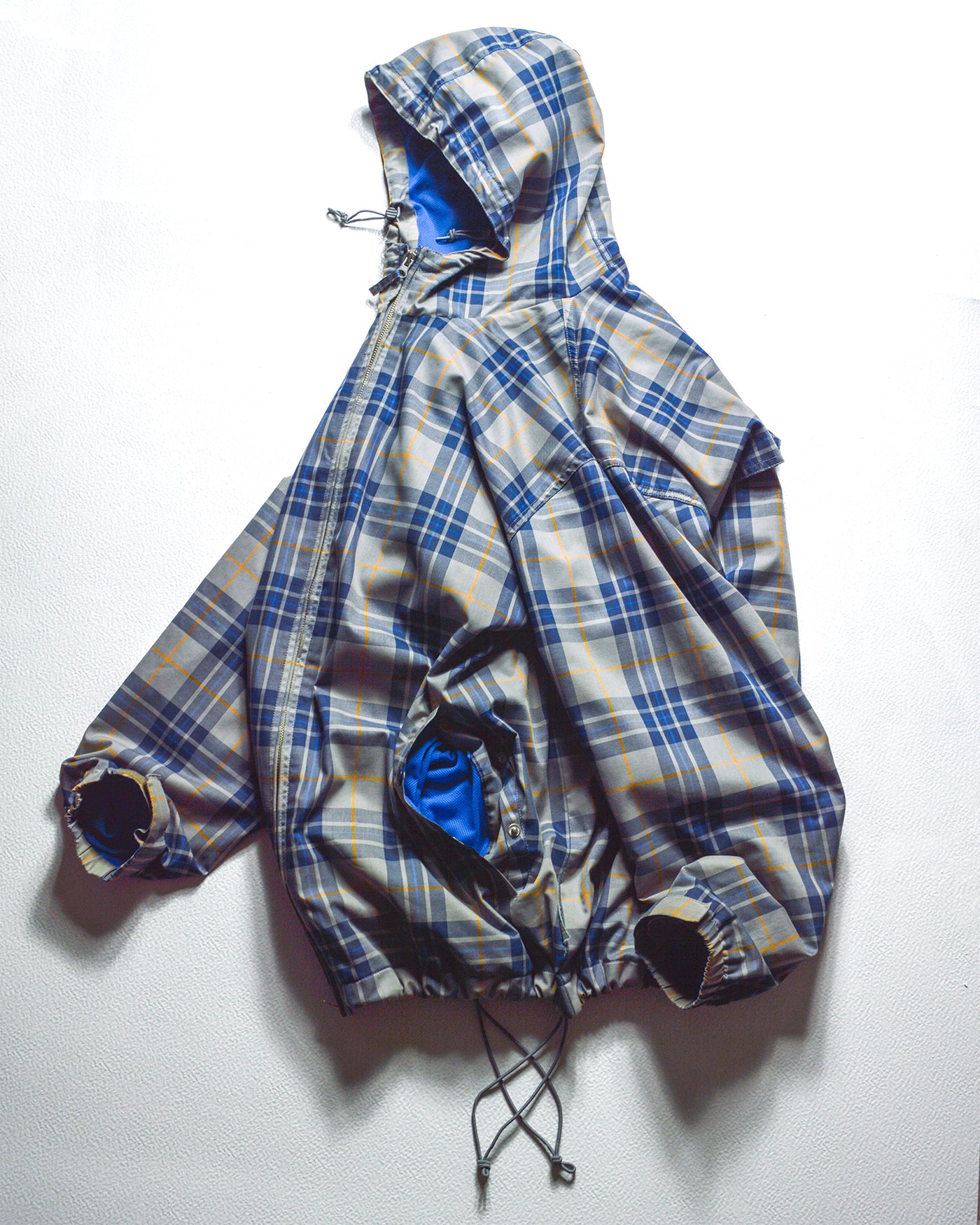 Early 2000s Plaid Mesh Lined Grey Blue Orange Windbreaker Jacket (L)