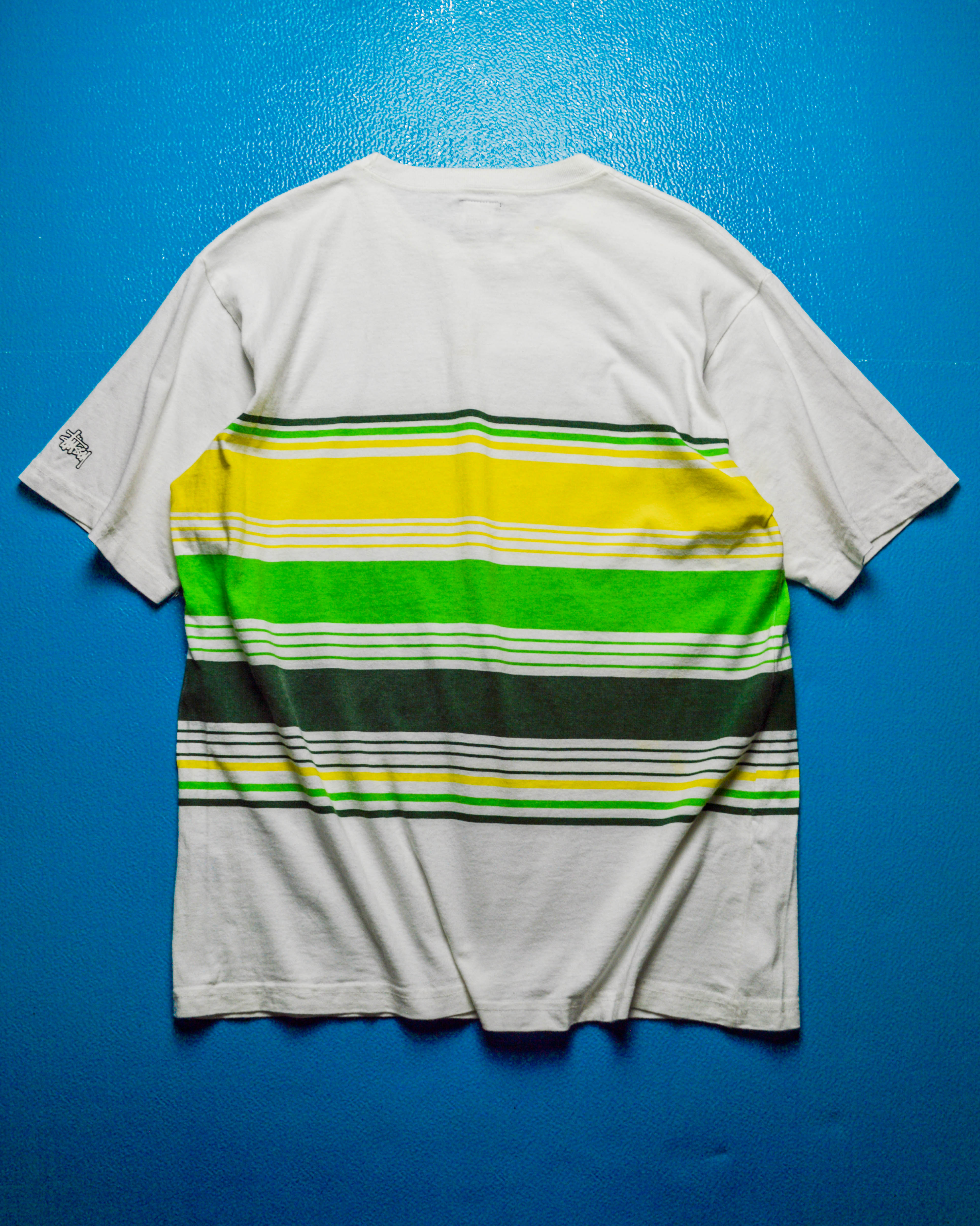 Stussy Vintage Early 2000s White Green Yellow Half Striped