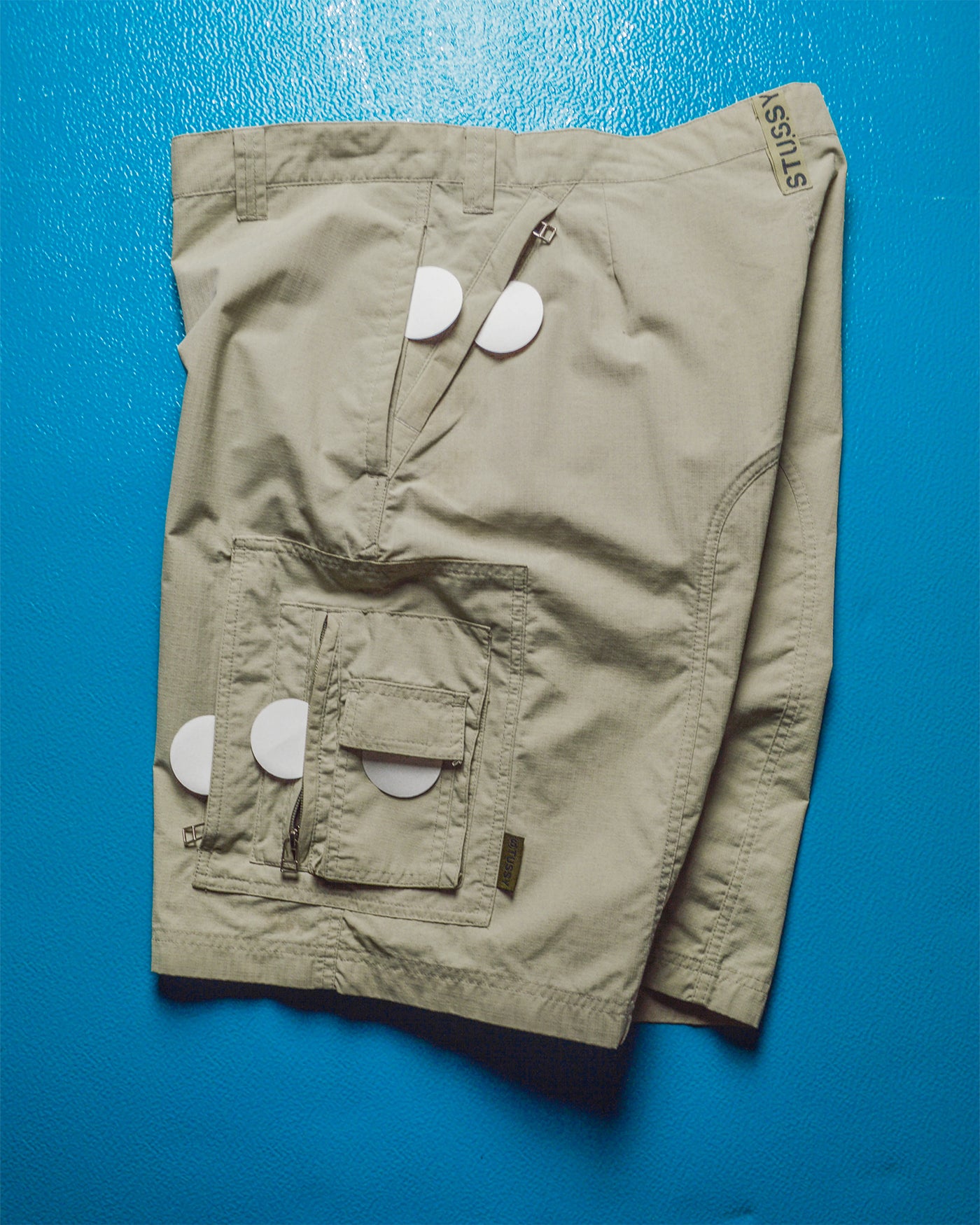 Surplus Beige Asymmetrical Multi-Pocket Ripstop Cargo Shorts ( 33 )