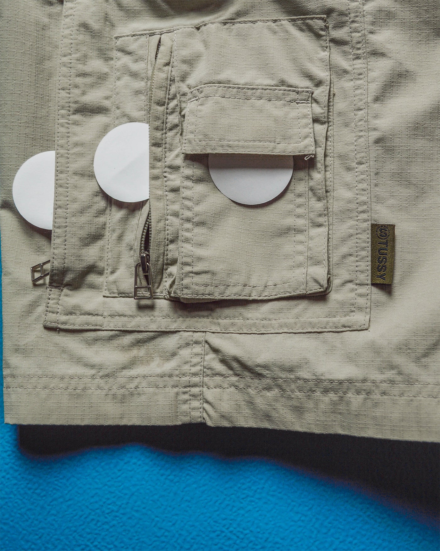 Surplus Beige Asymmetrical Multi-Pocket Ripstop Cargo Shorts ( 33 )