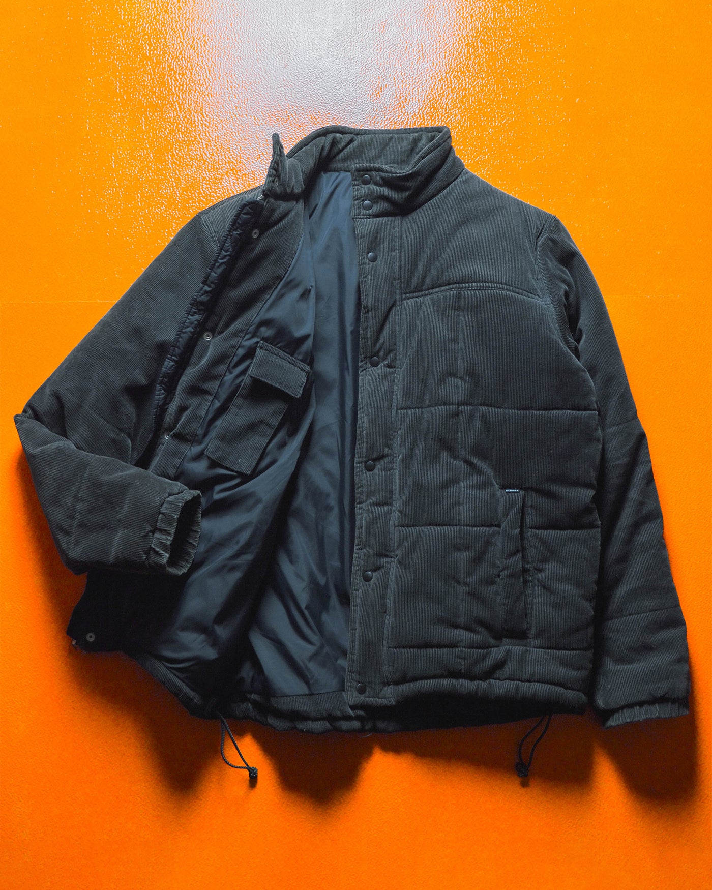 Washed Black Corduroy Puffer Jacket (S)