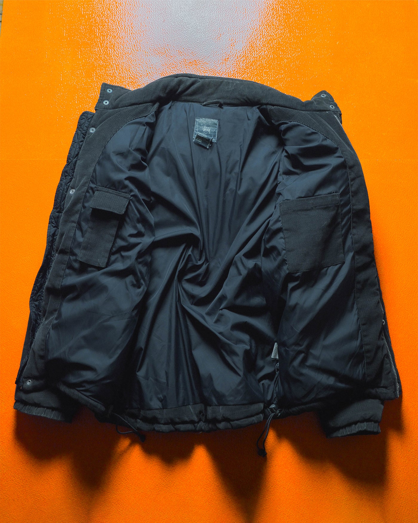 Washed Black Corduroy Puffer Jacket (S)