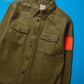 Wool / Deer Skin Tab Orange Sleeve Strip Olive Shirt (~S~)