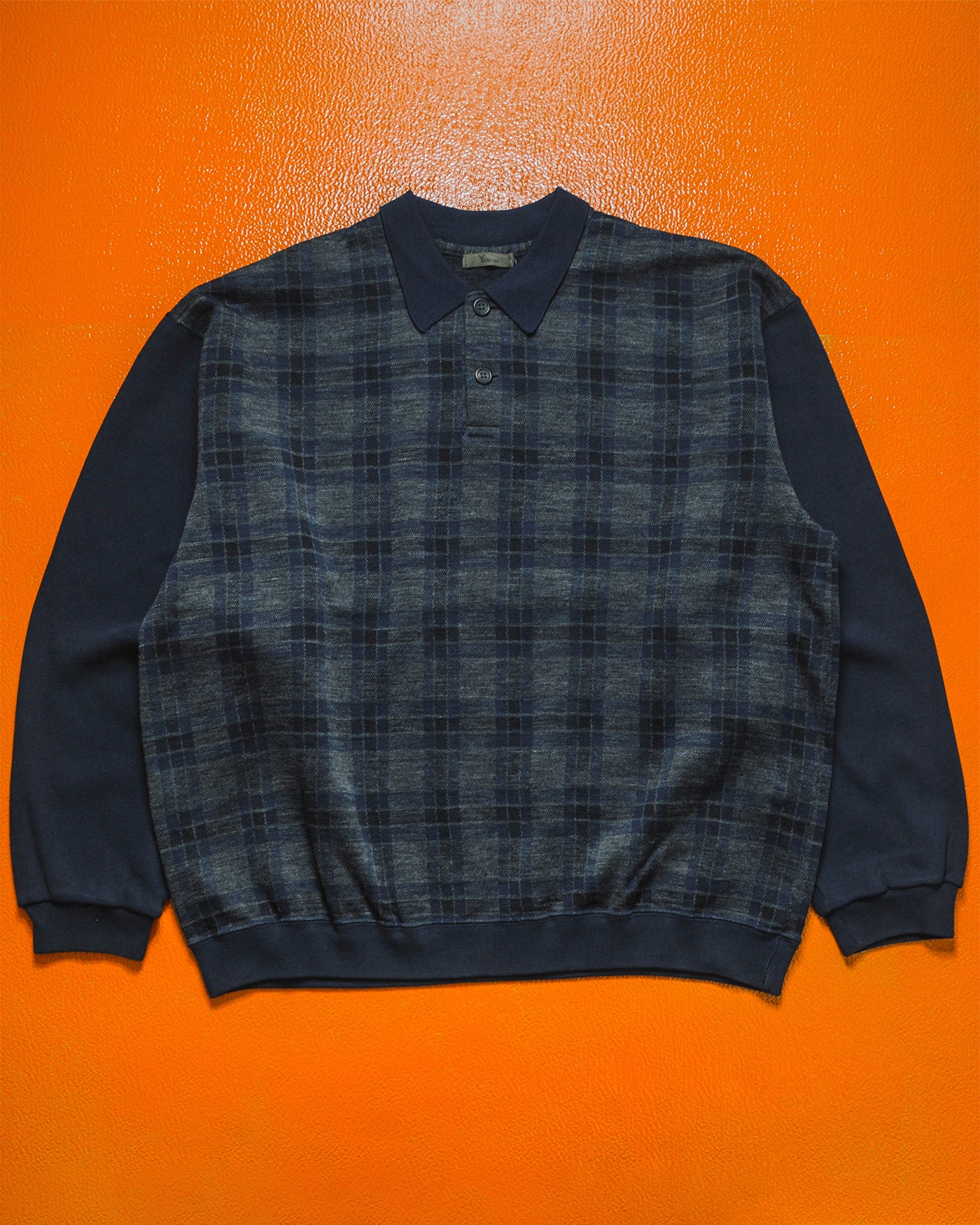 Navy Plaid Body Wool Knit Polo (~M~)