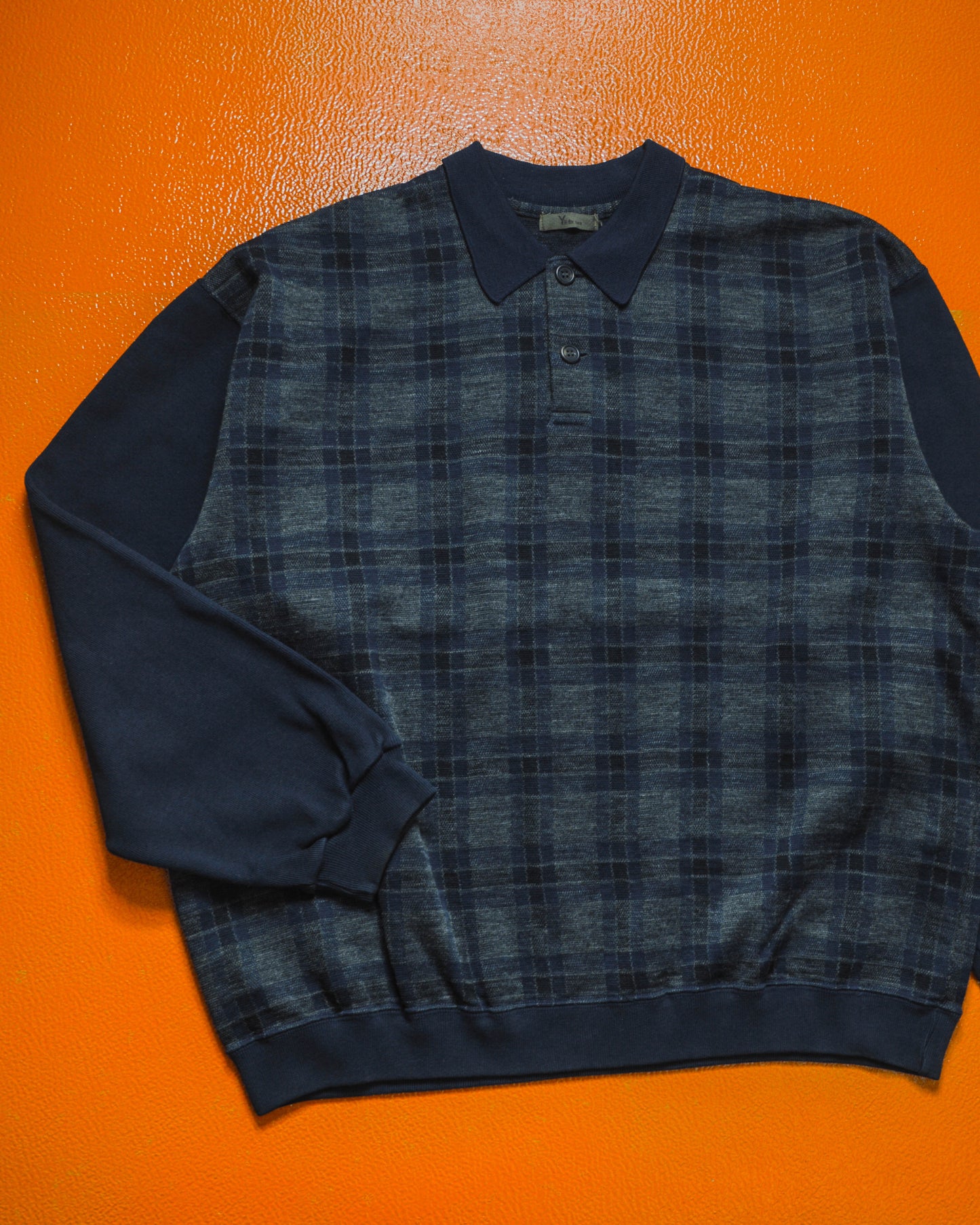 Navy Plaid Body Wool Knit Polo (~M~)