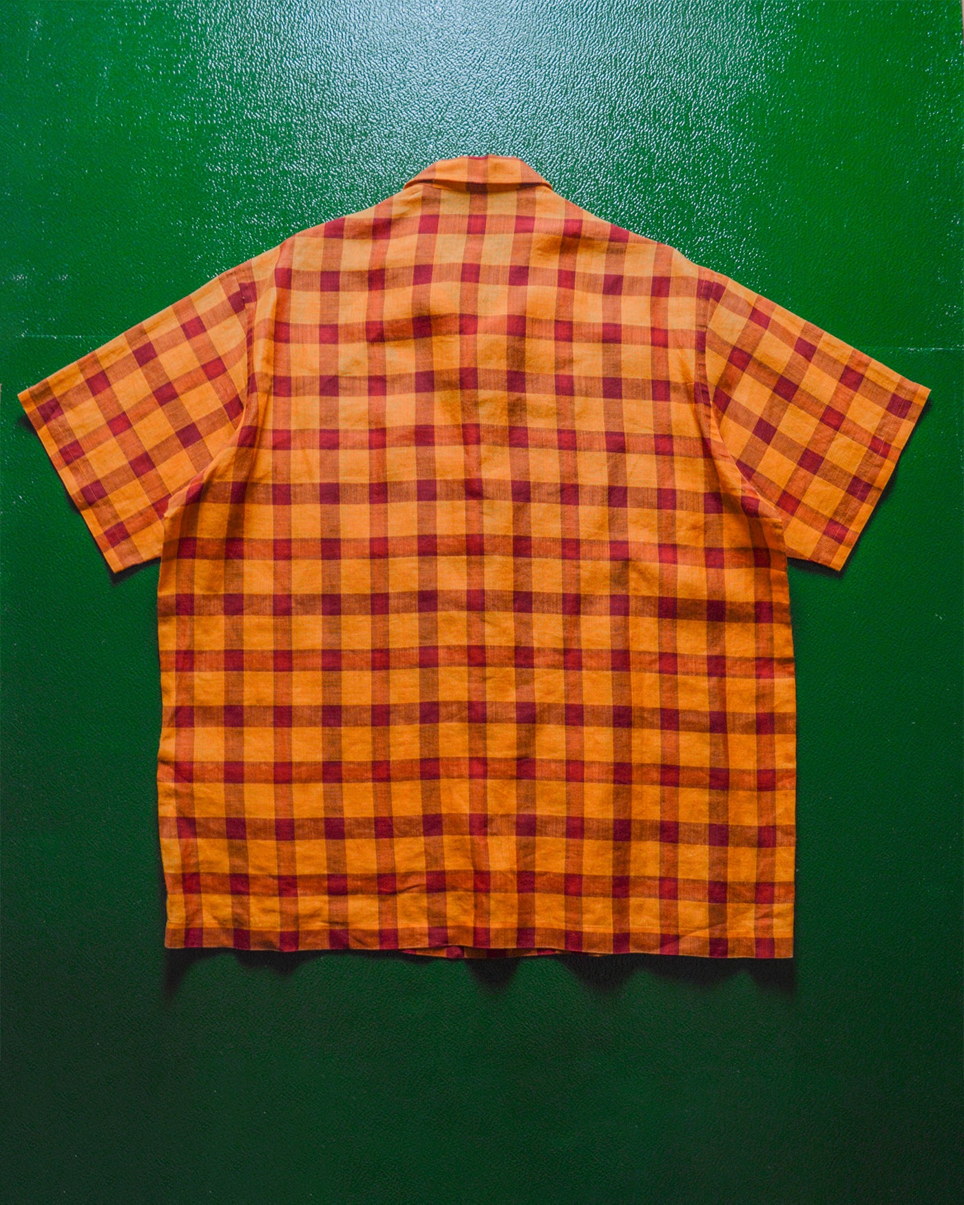 Textured Orange Red Check Linen Shirt  (~XL~)