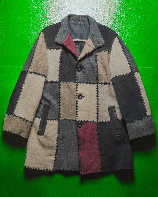 Patchwork Leather / Wool Long Coat / Jacket (~L~)