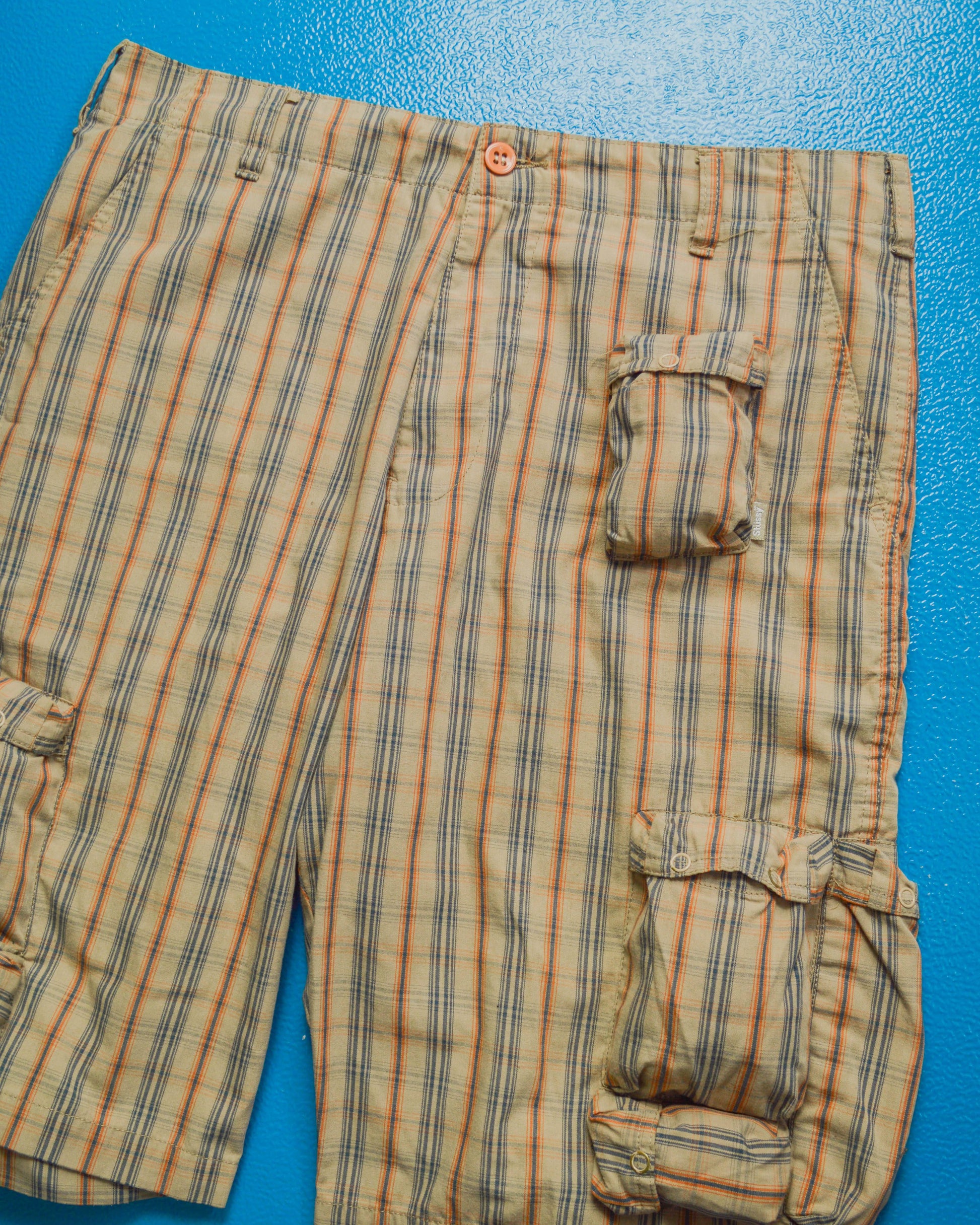 Stussy Beige Plaid Multi Pocket Cargo Shorts (30 & 32 & 33)