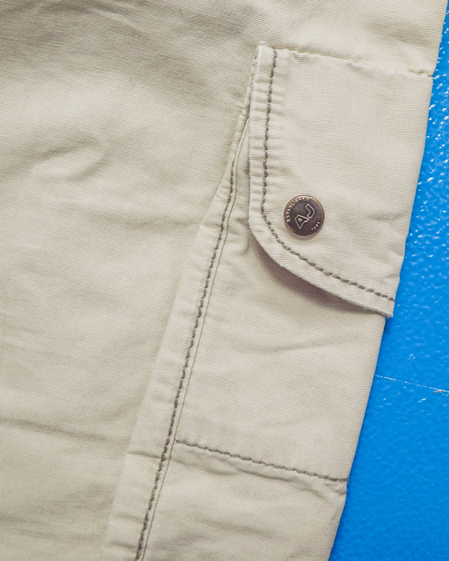 Contrast Stitch Baggy 3-d Pocket Cream Cargo Pants (34~38)