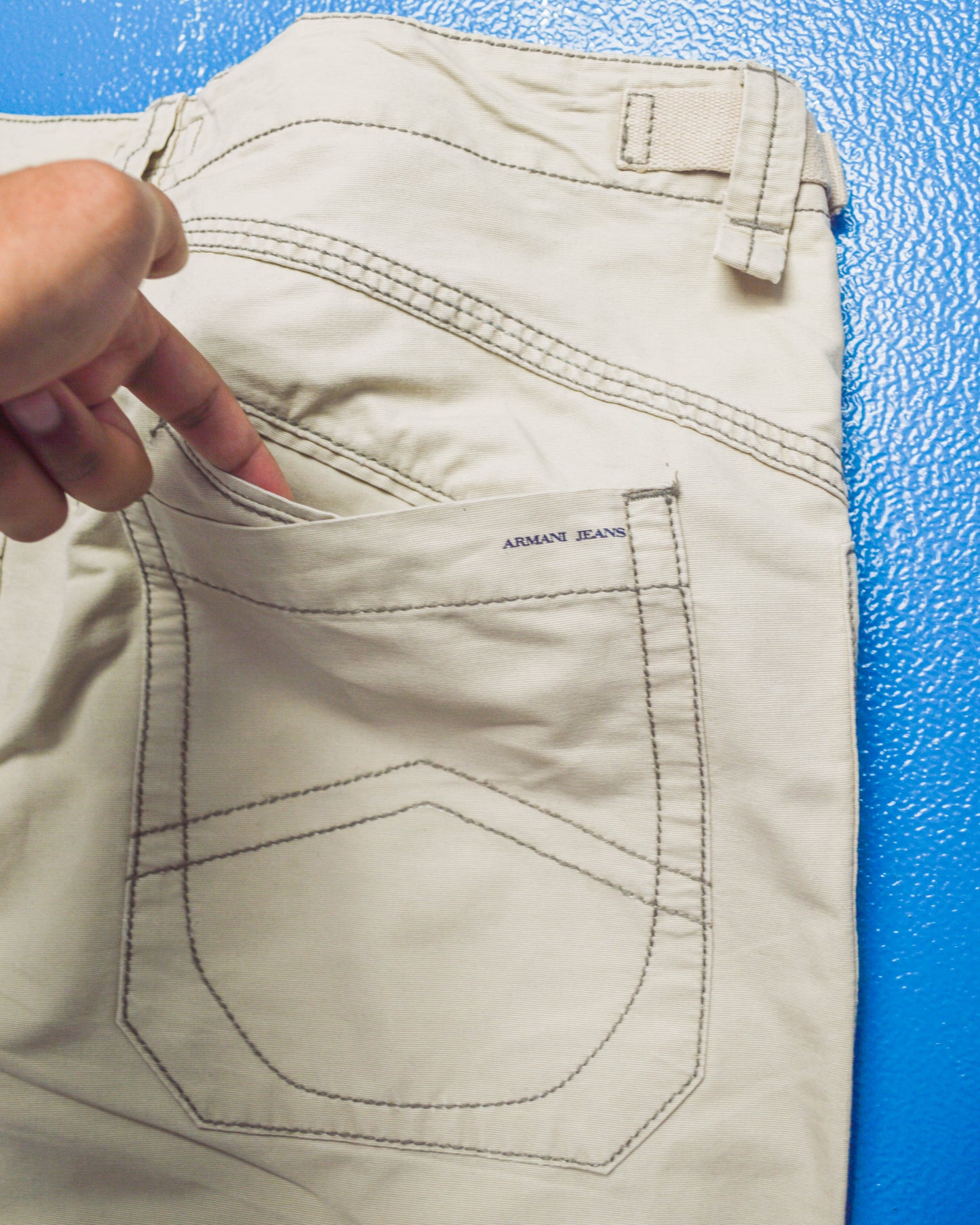 Contrast Stitch Baggy 3-d Pocket Cream Cargo Pants (34~38)