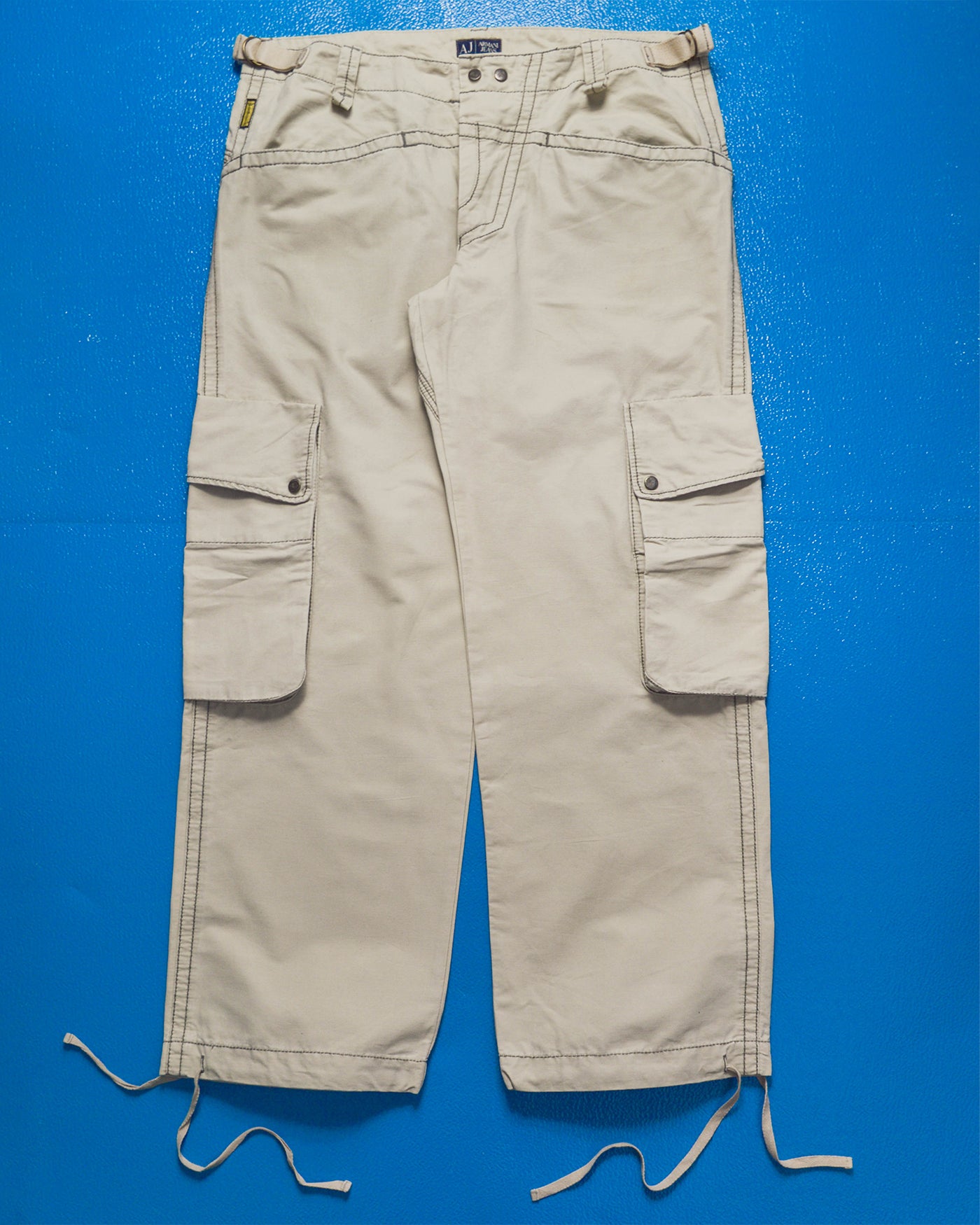 Contrast Stitch Baggy 3-d Pocket Cream Cargo Pants (34~38)
