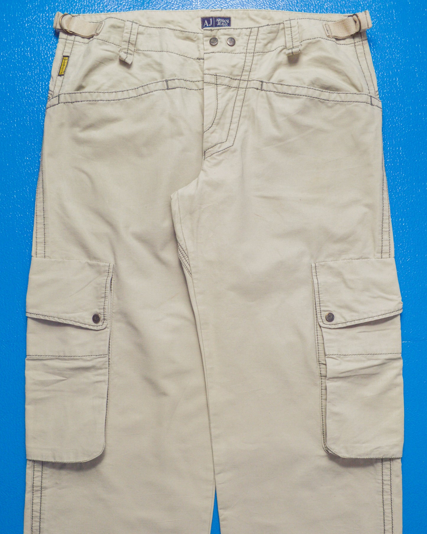 Contrast Stitch Baggy 3-d Pocket Cream Cargo Pants (34~38)
