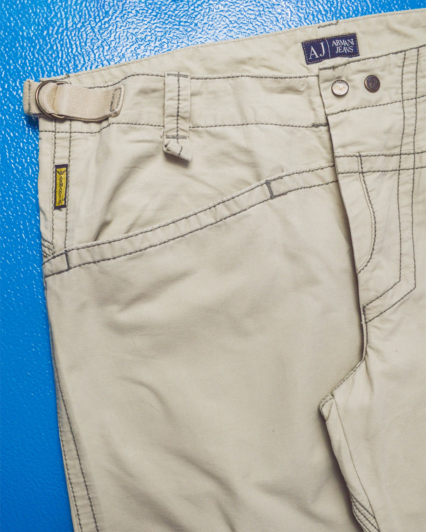 Contrast Stitch Baggy 3-d Pocket Cream Cargo Pants (34~38)