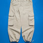 Contrast Stitch Baggy 3-d Pocket Cream Cargo Pants (34~38)