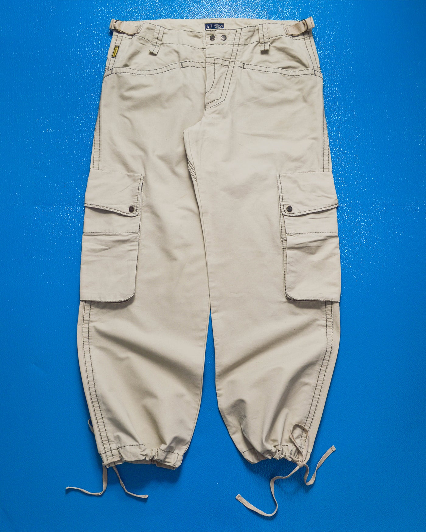 Contrast Stitch Baggy 3-d Pocket Cream Cargo Pants (34~38)