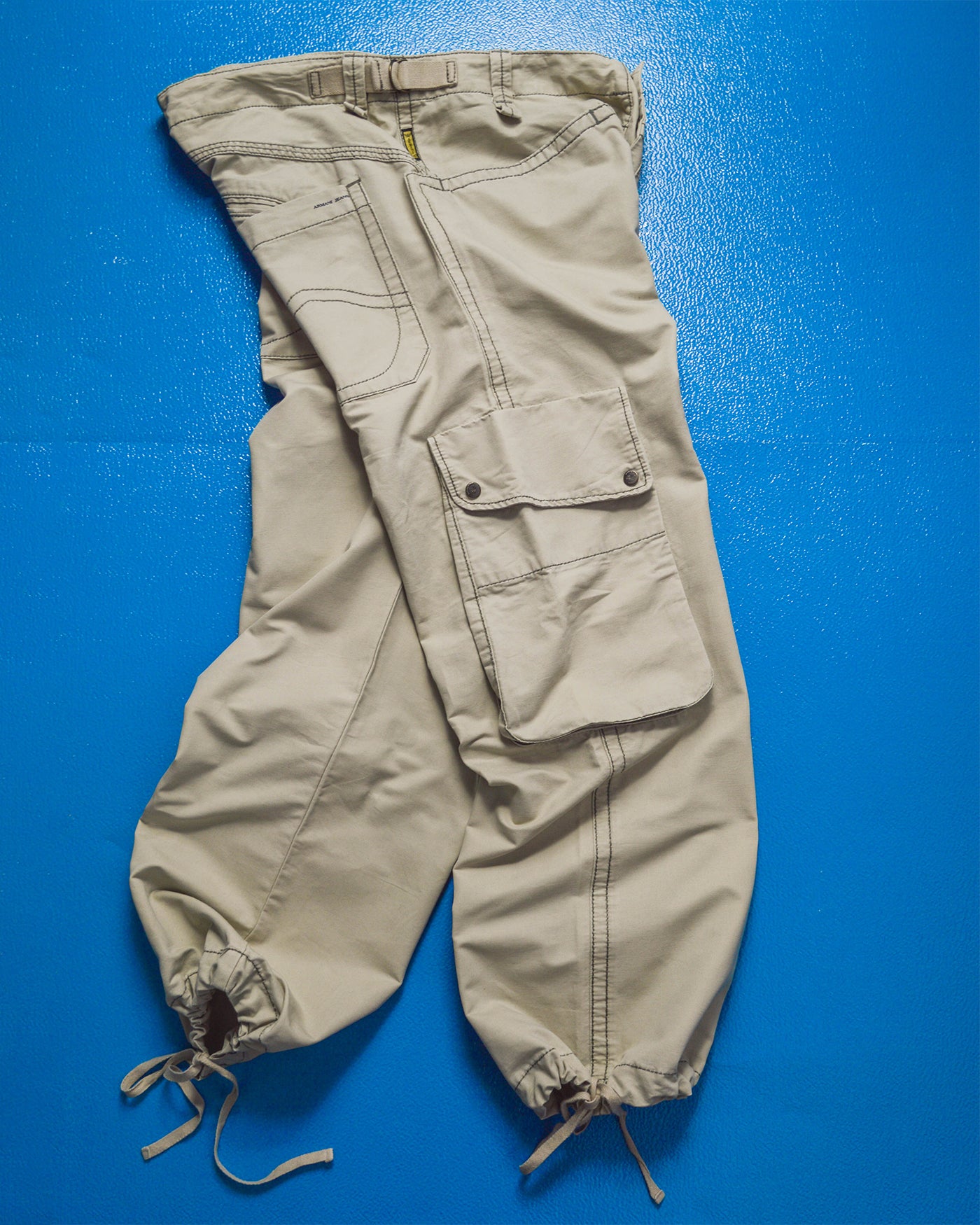 Contrast Stitch Baggy 3-d Pocket Cream Cargo Pants (34~38)