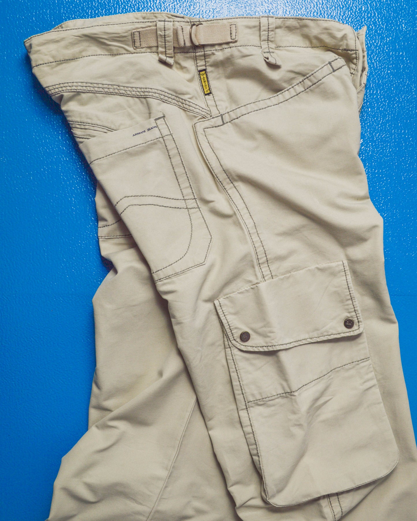 Contrast Stitch Baggy 3-d Pocket Cream Cargo Pants (34~38)