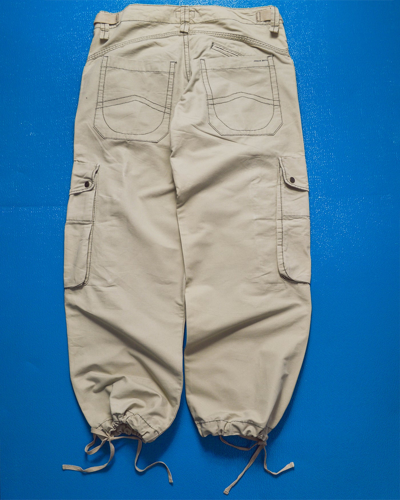 Contrast Stitch Baggy 3-d Pocket Cream Cargo Pants (34~38)