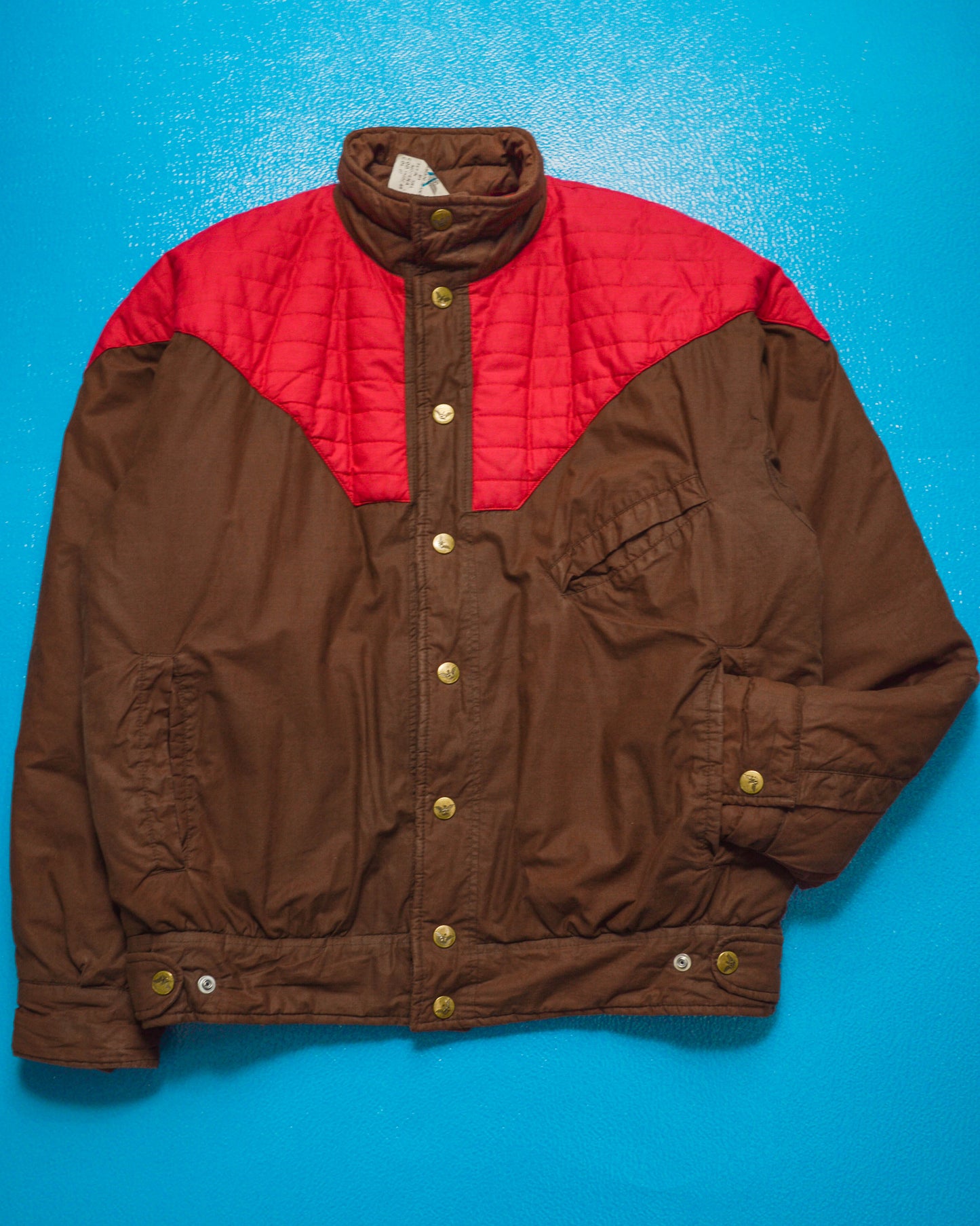 80s Contrast Yoke Brown  Red Padded Jacket (~M~)