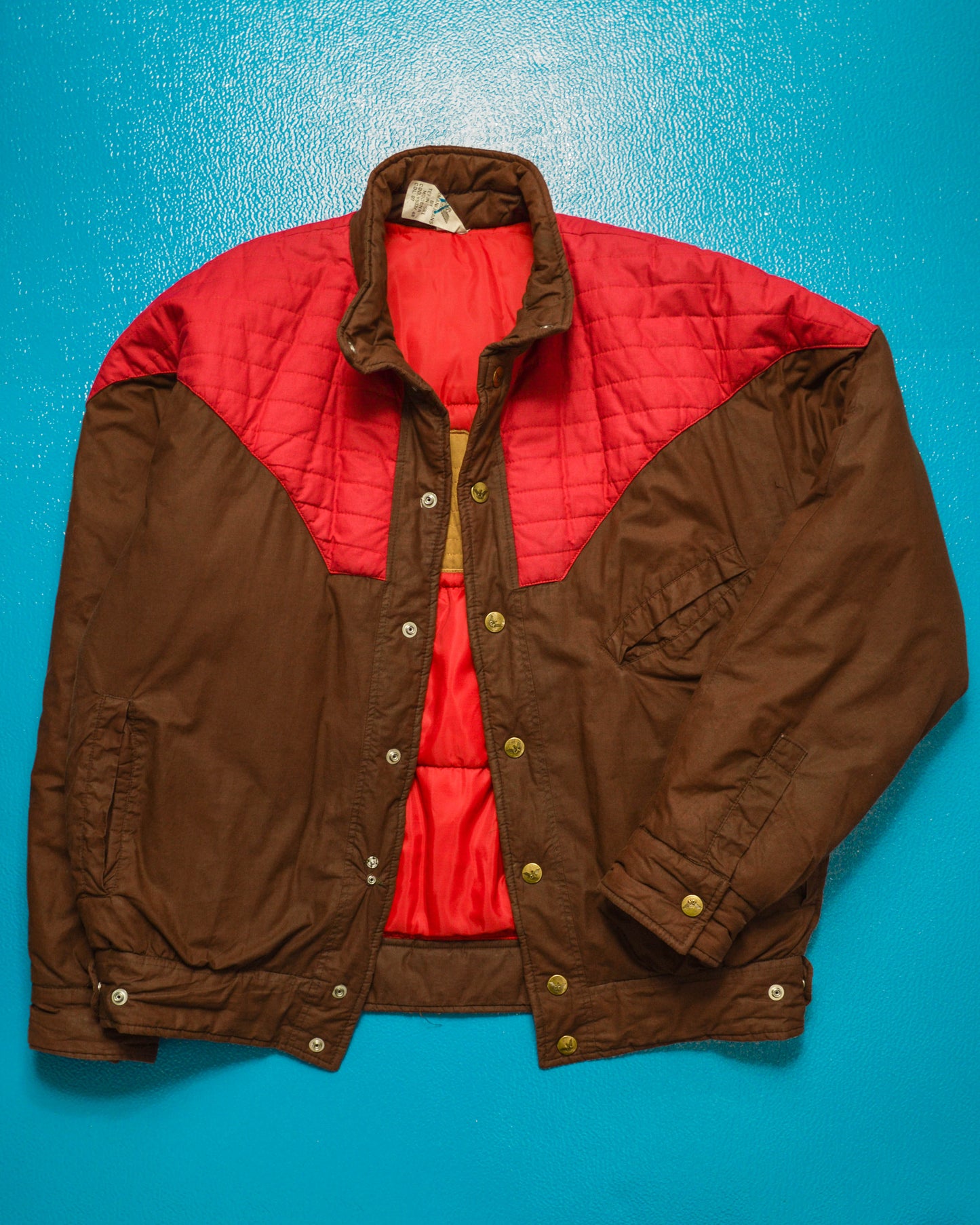 80s Contrast Yoke Brown  Red Padded Jacket (~M~)