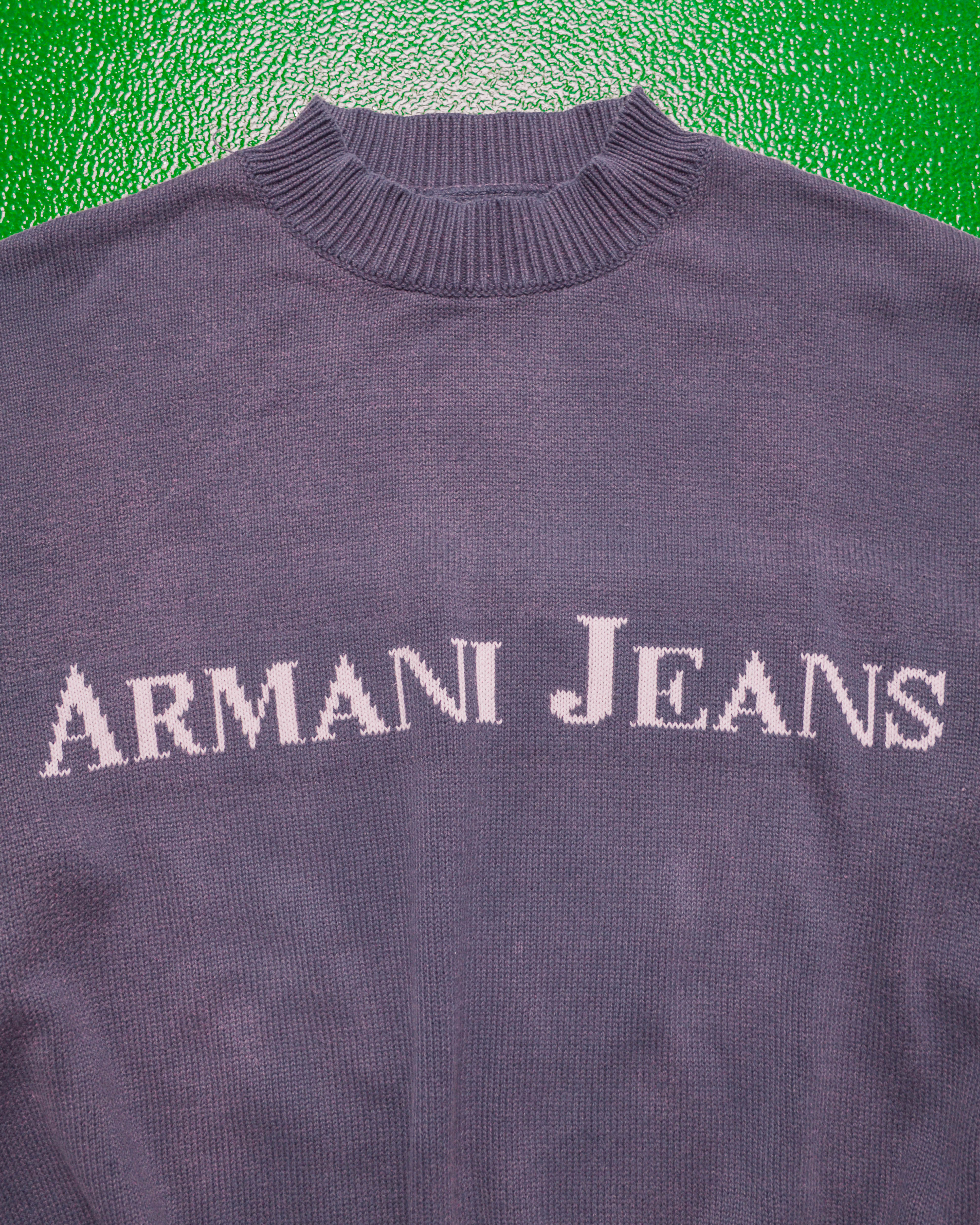 Armani Jeans 90s Spell out Muted Yellow Knit Jumper L XL shop